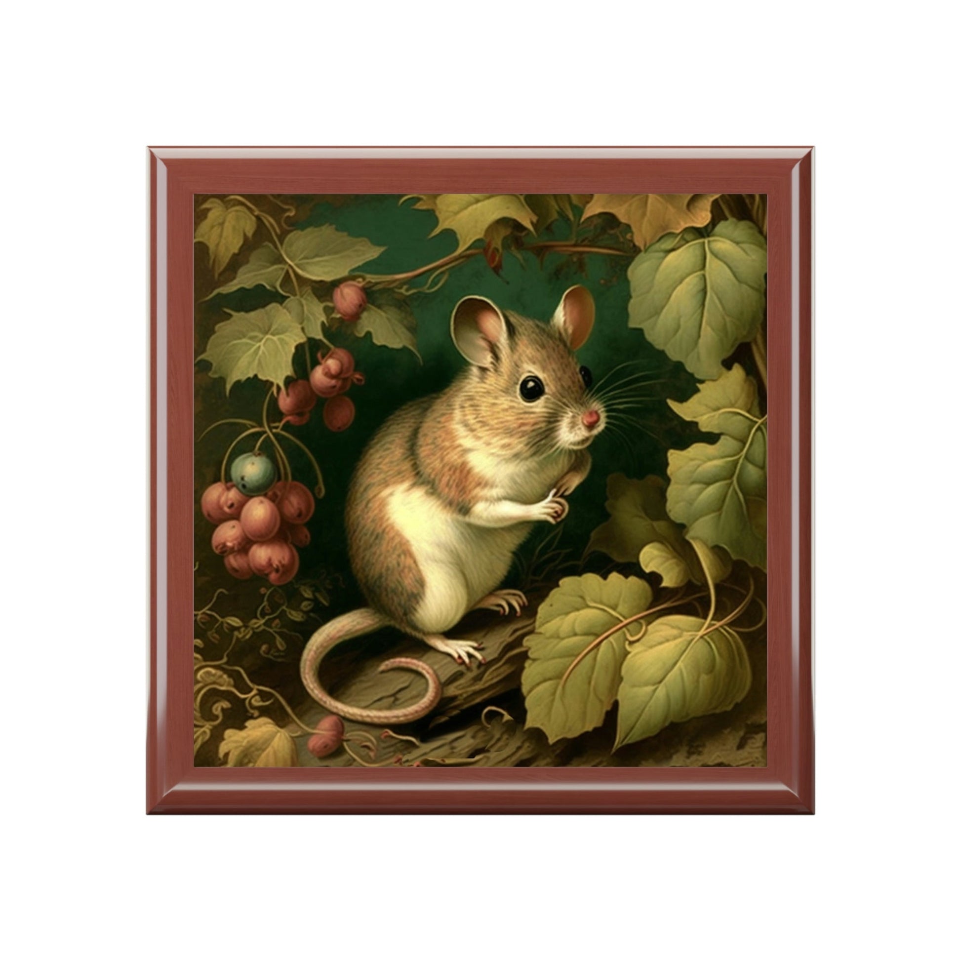 Vintage Field Mouse Wooden Keepsake Jewelry Box