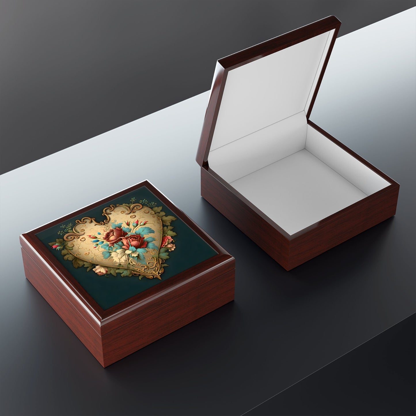 Vintage French Style Heart and Roses Jewelry Box