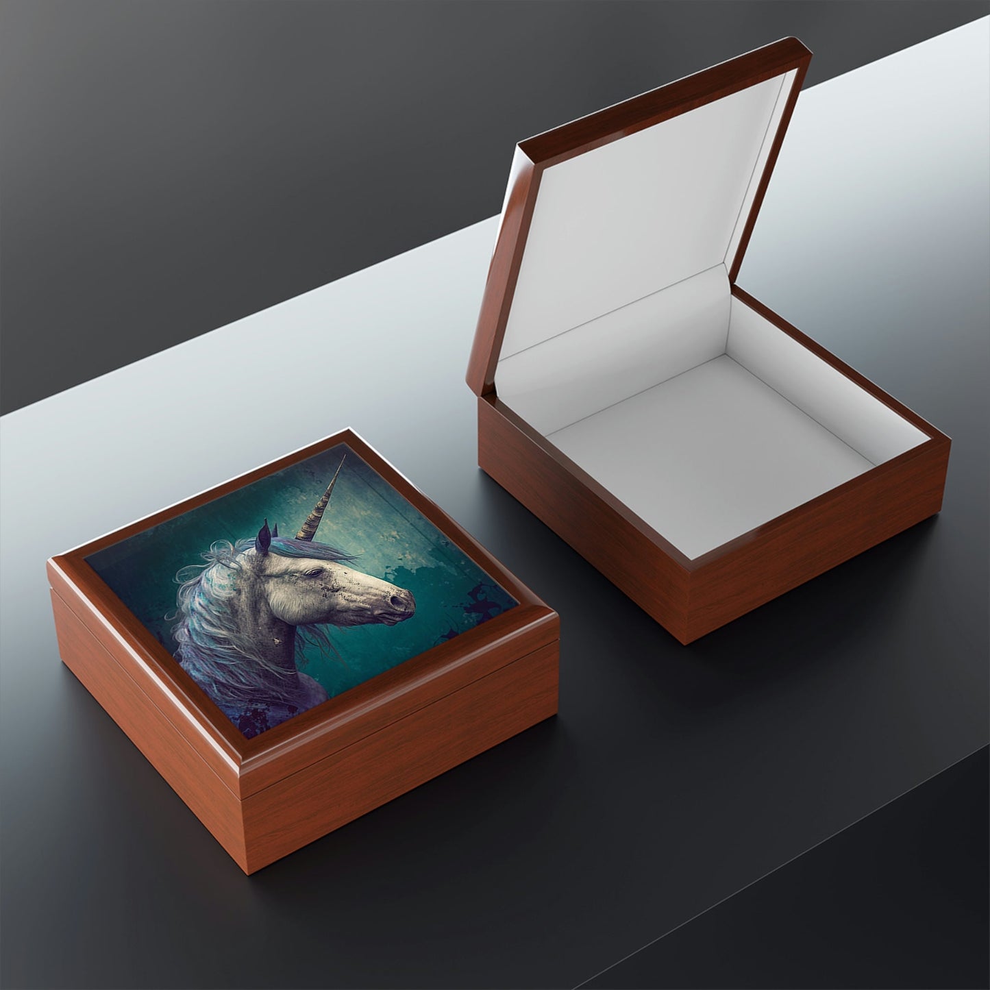 Vintage Grunge Unicorn Wooden Keepsake Jewelry Box