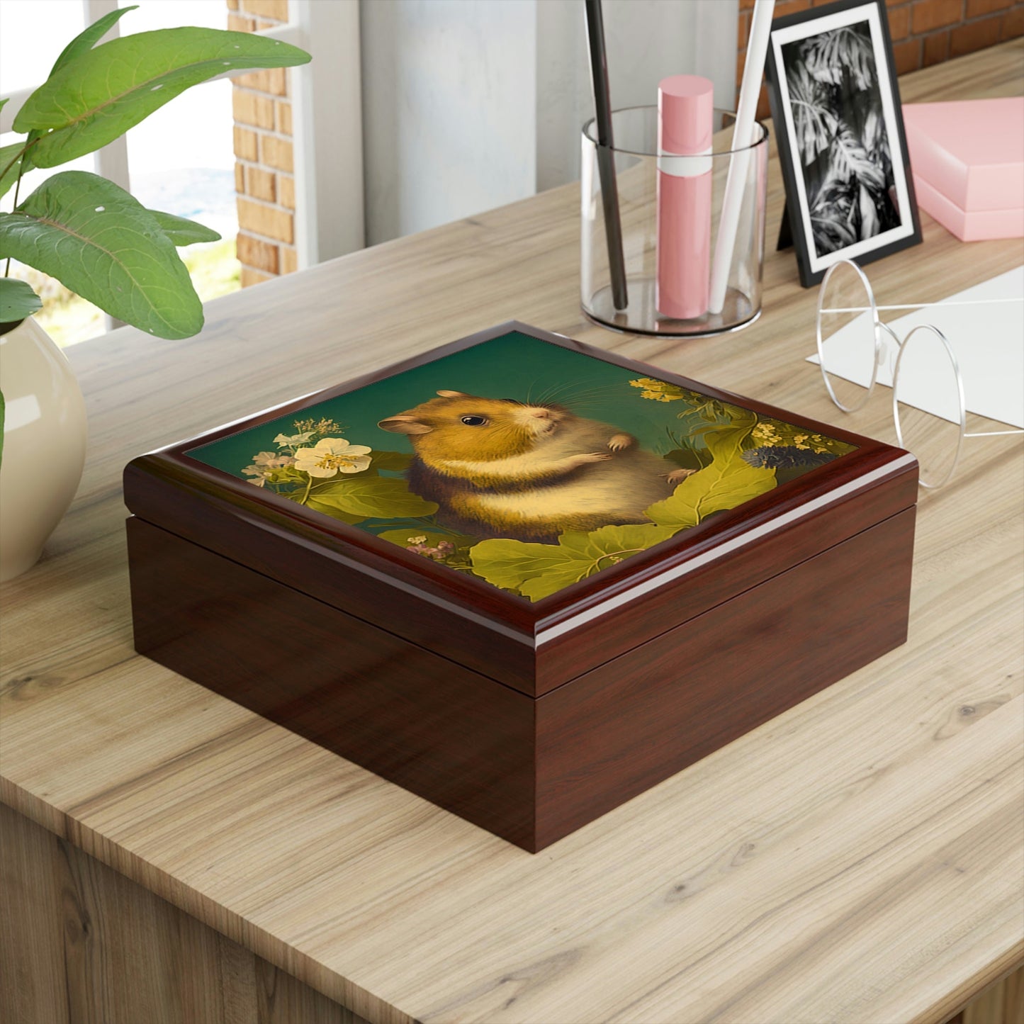 Vintage Hamster Wooden Keepsake Jewelry Box