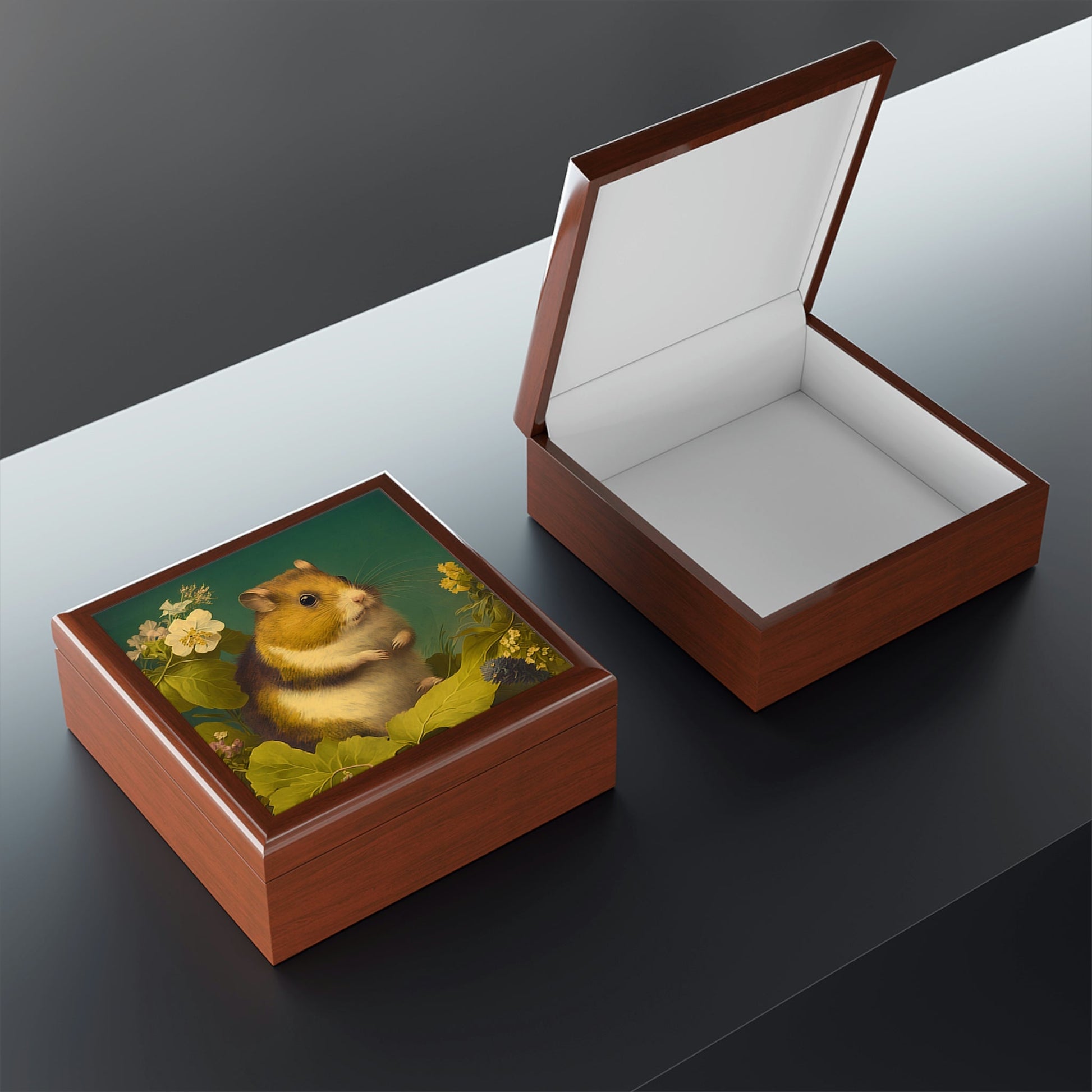 Vintage Hamster Wooden Keepsake Jewelry Box