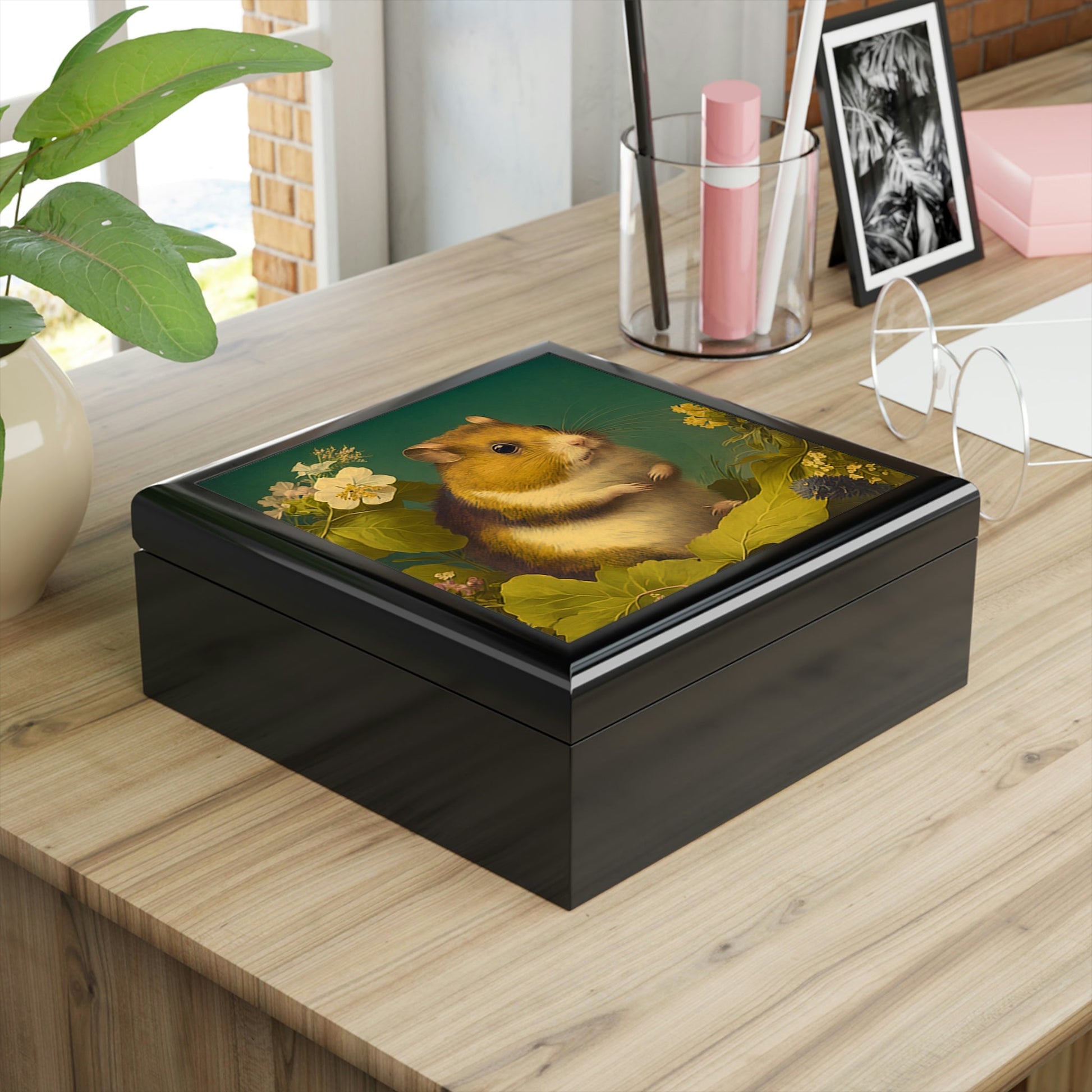 Vintage Hamster Wooden Keepsake Jewelry Box