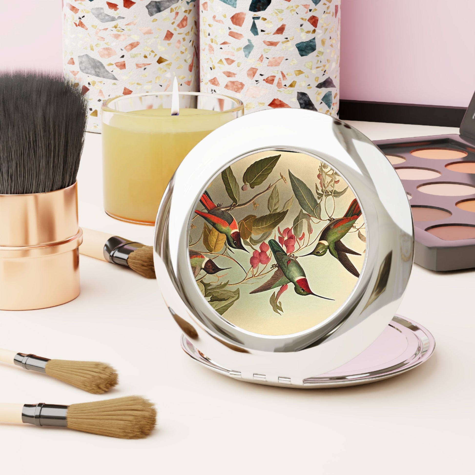 Vintage Hummingbird Compact Travel Mirror
