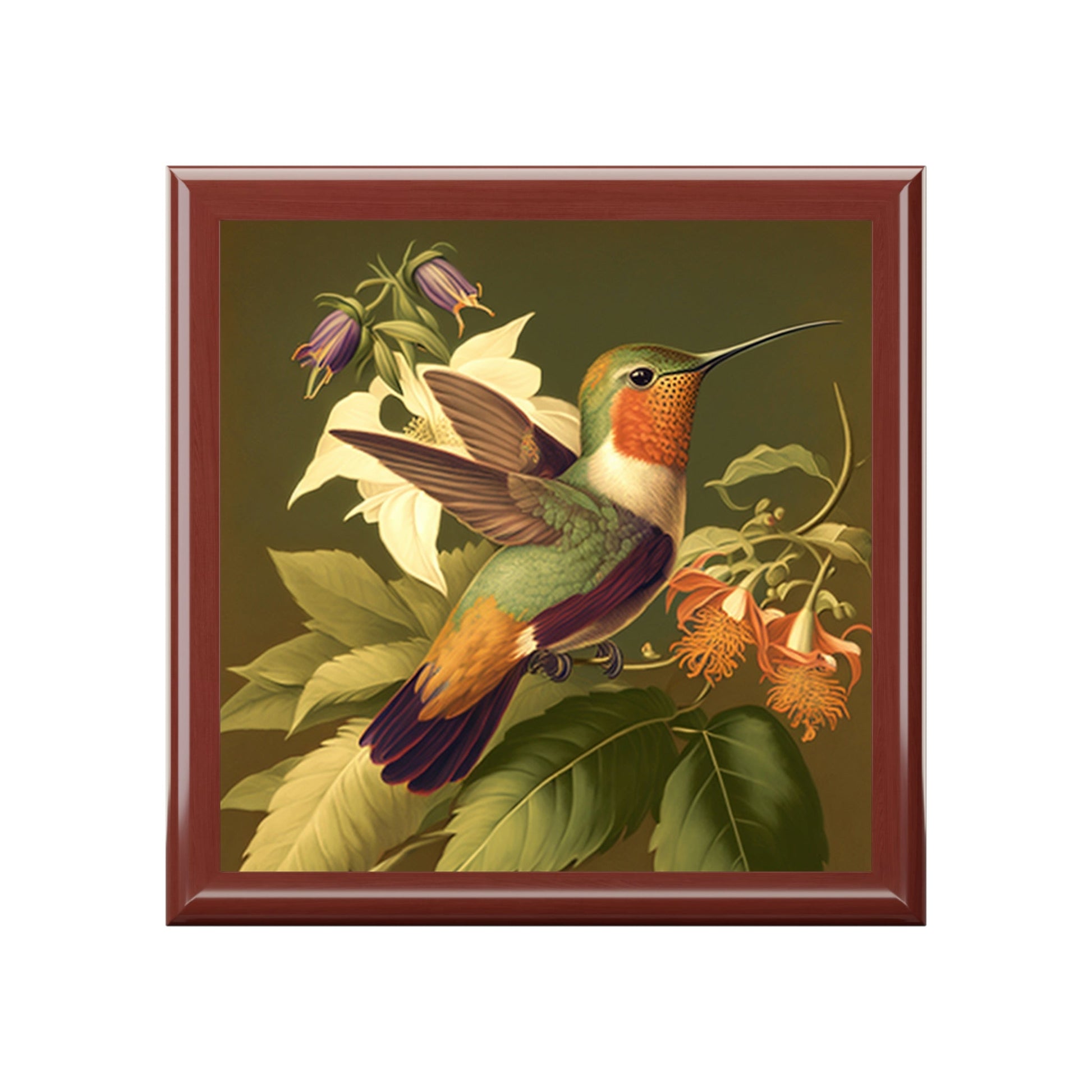 Vintage Hummingbird Wooden Keepsake Jewelry Box