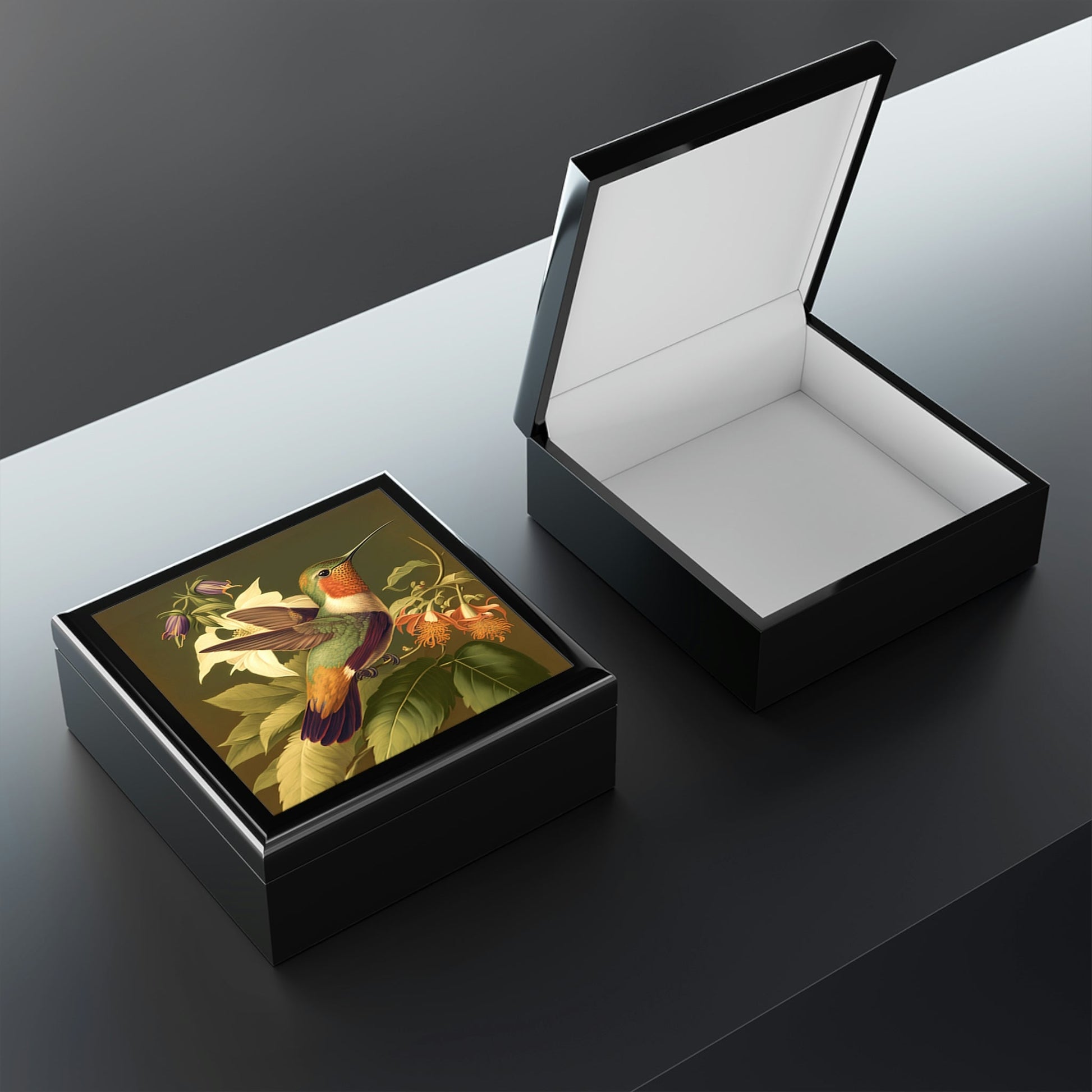 Vintage Hummingbird Wooden Keepsake Jewelry Box