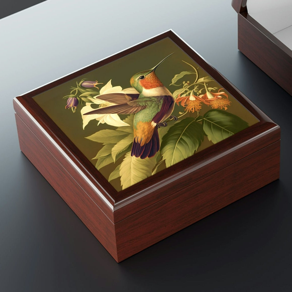 Vintage Hummingbird Wooden Keepsake Jewelry Box