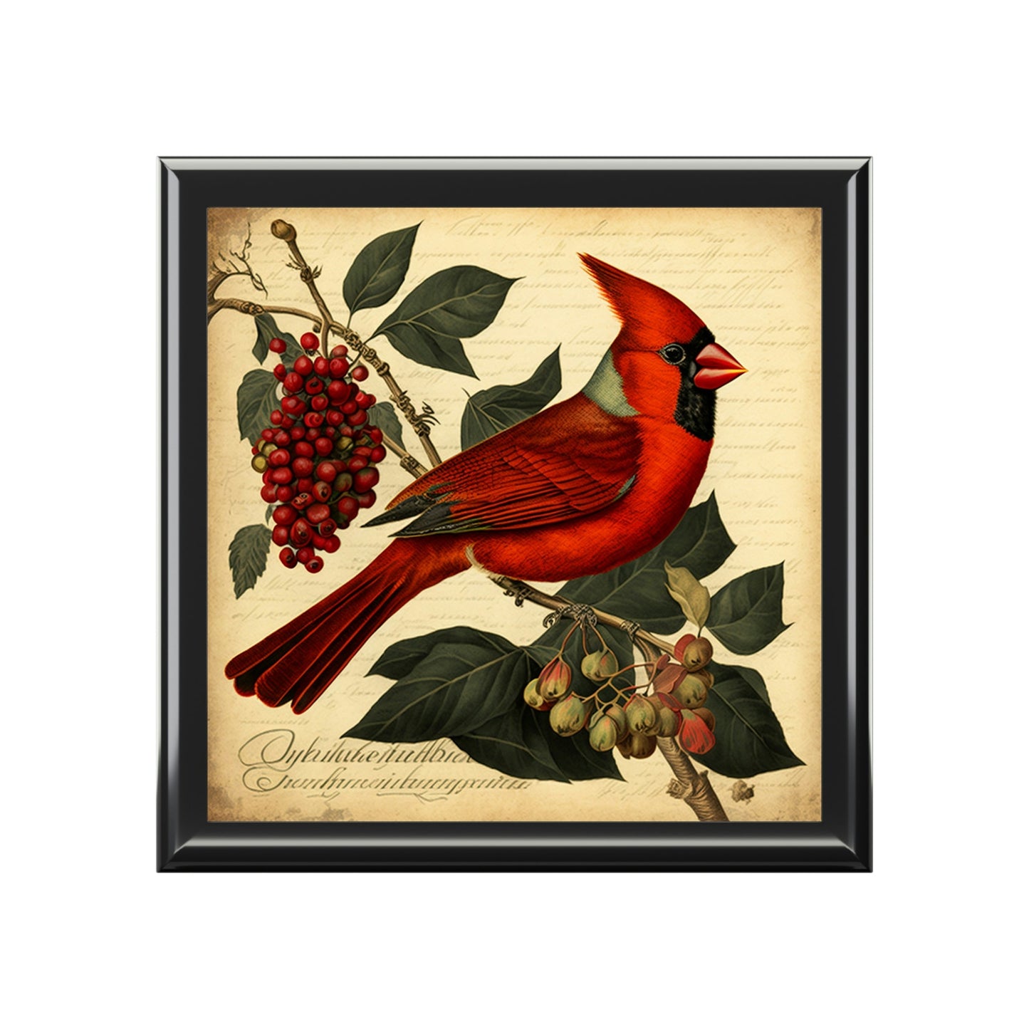 Vintage Male Cardinal Wooden Keepsake Jewelry Box