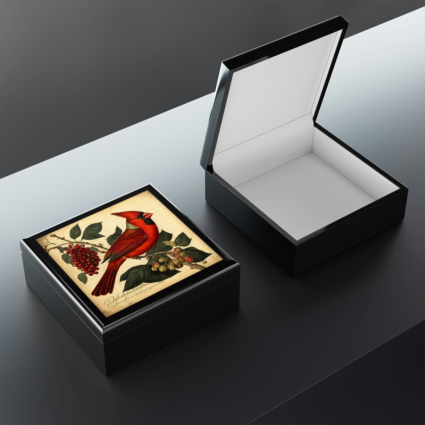 Vintage Male Cardinal Wooden Keepsake Jewelry Box