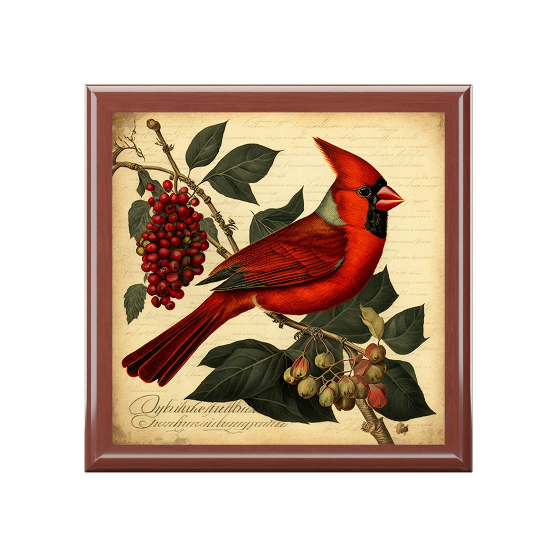 Vintage Male Cardinal Wooden Keepsake Jewelry Box