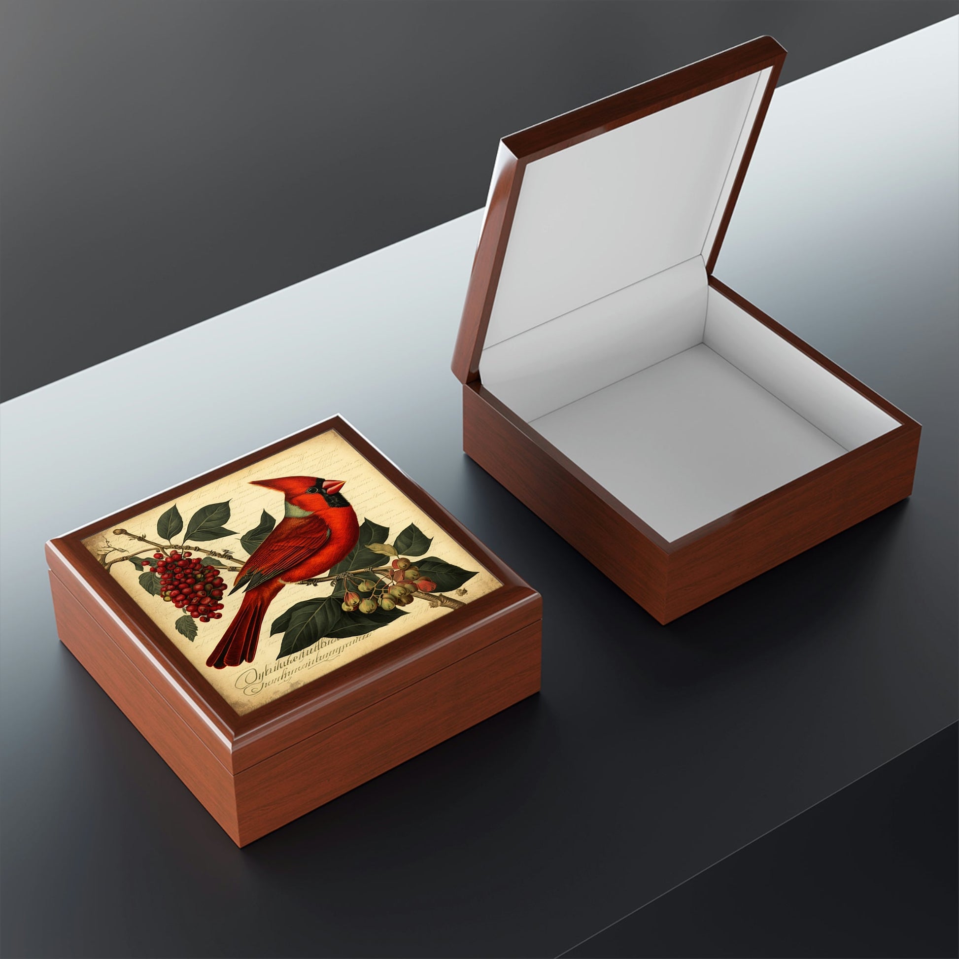 Vintage Male Cardinal Wooden Keepsake Jewelry Box