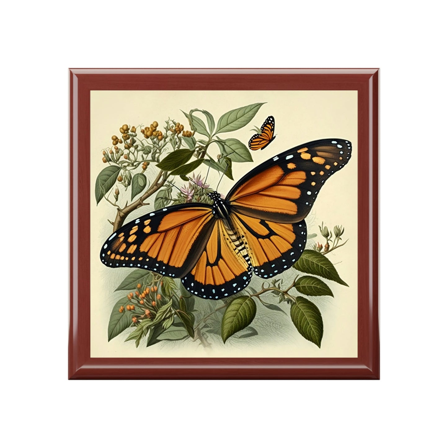 Vintage Monarch Butterfly Wooden Keepsake Jewelry Box