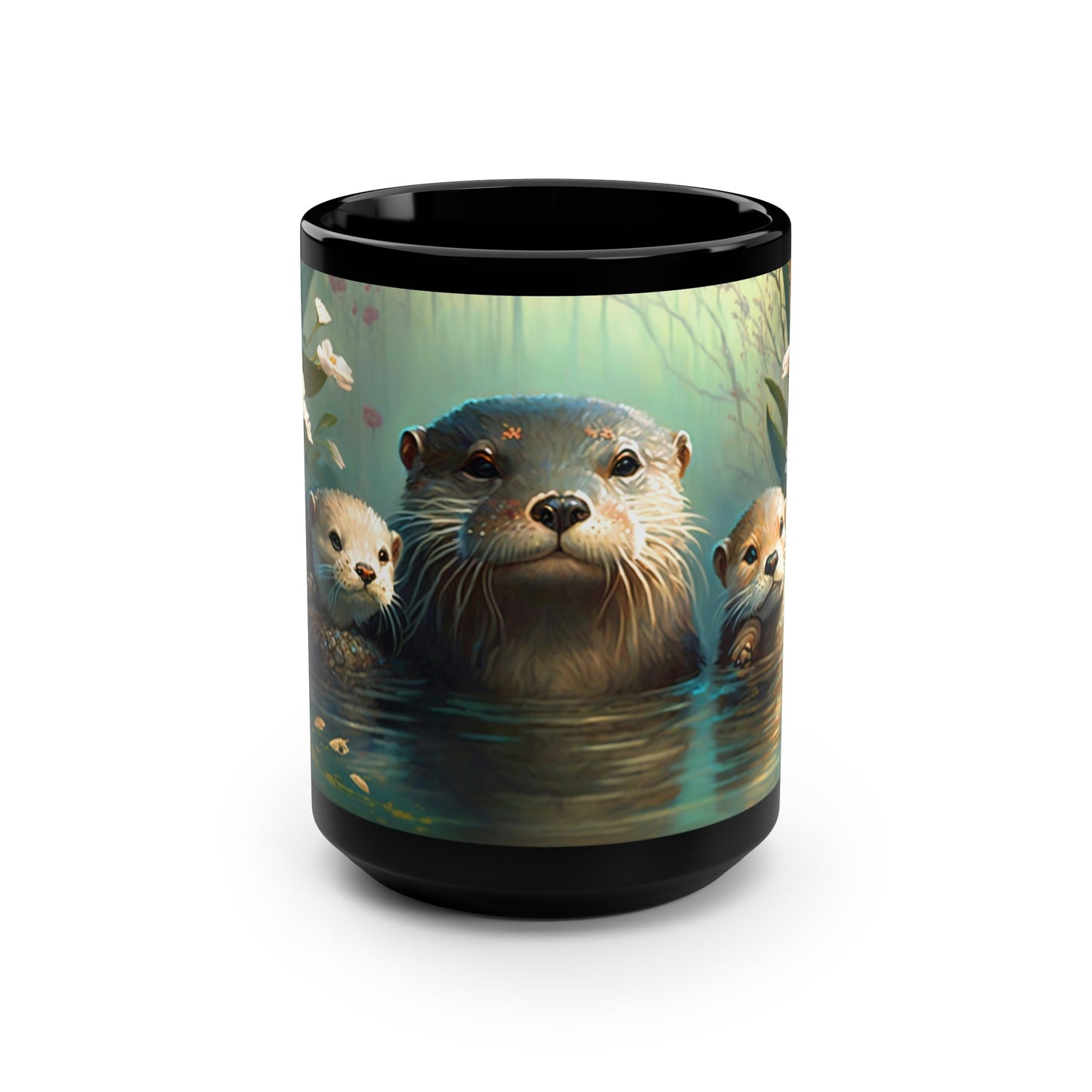 Vintage Otter Family - Black 15 oz Blck Coffee Mug