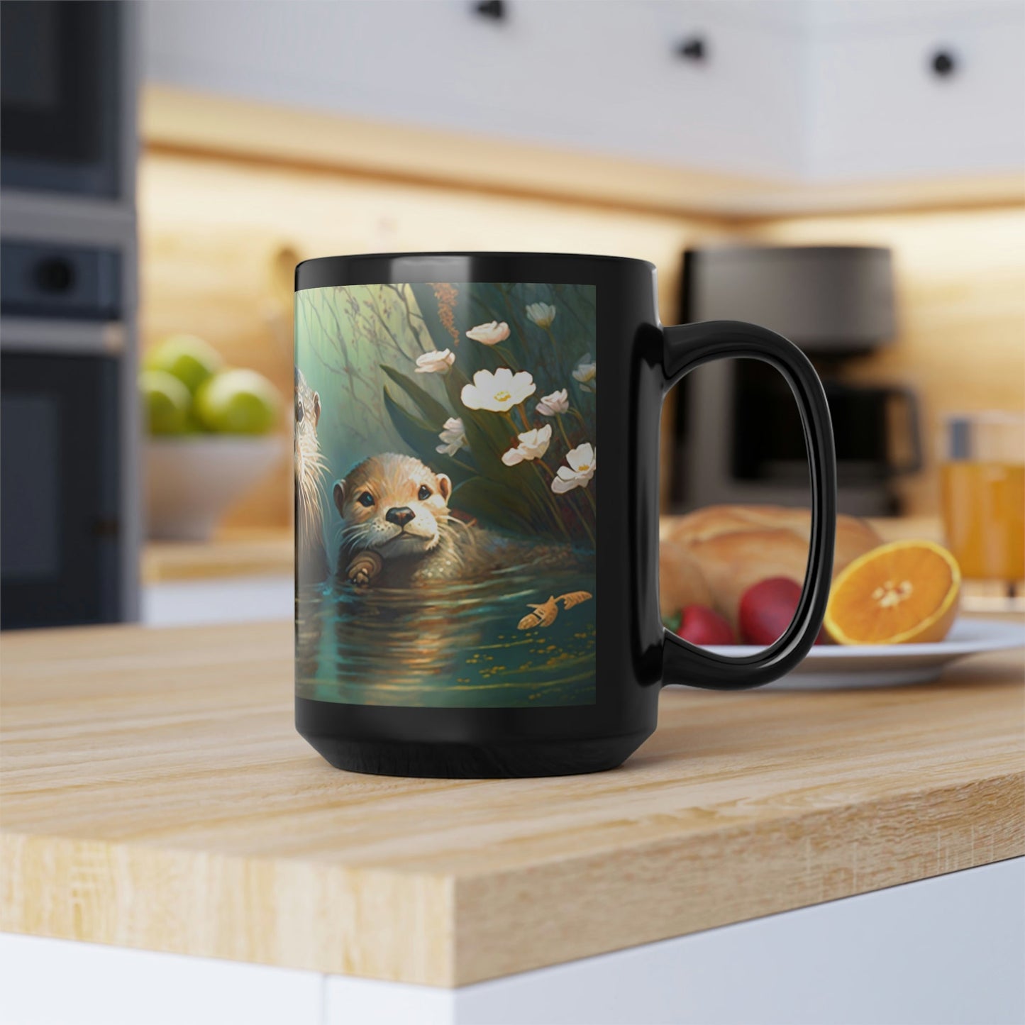 Vintage Otter Family - Black 15 oz Blck Coffee Mug