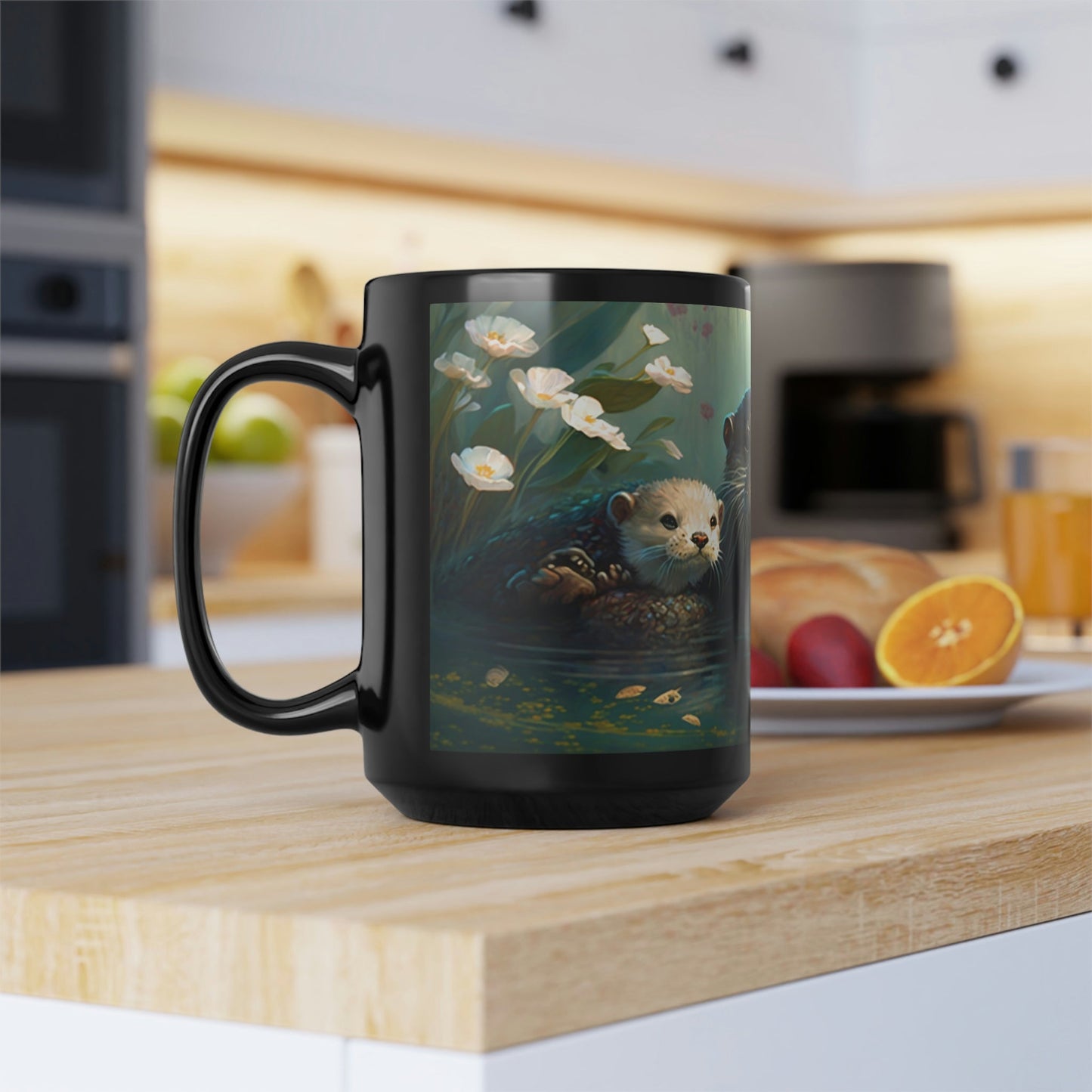 Vintage Otter Family - Black 15 oz Blck Coffee Mug