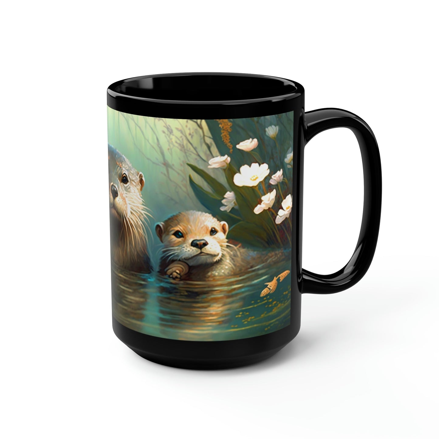 Vintage Otter Family - Black 15 oz Blck Coffee Mug