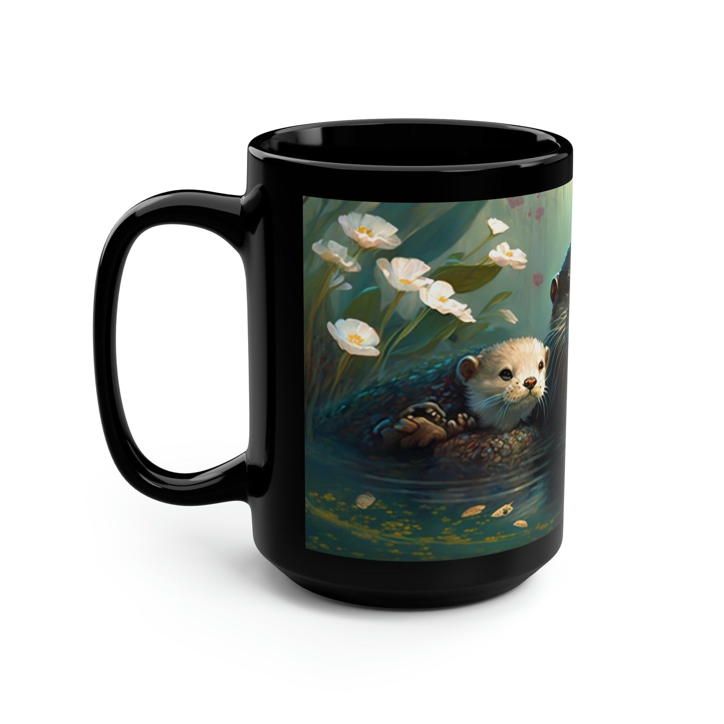 Vintage Otter Family - Black 15 oz Blck Coffee Mug