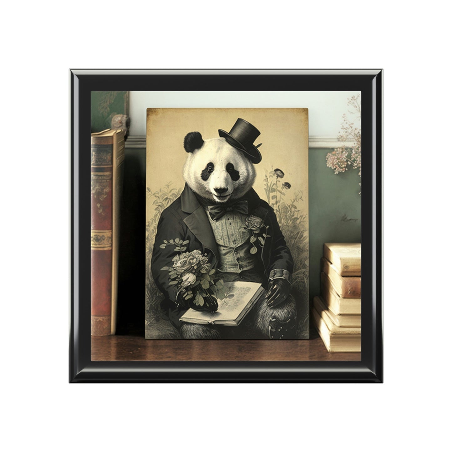 Vintage Panda Bear Art Wooden Keepsake Jewelry Box
