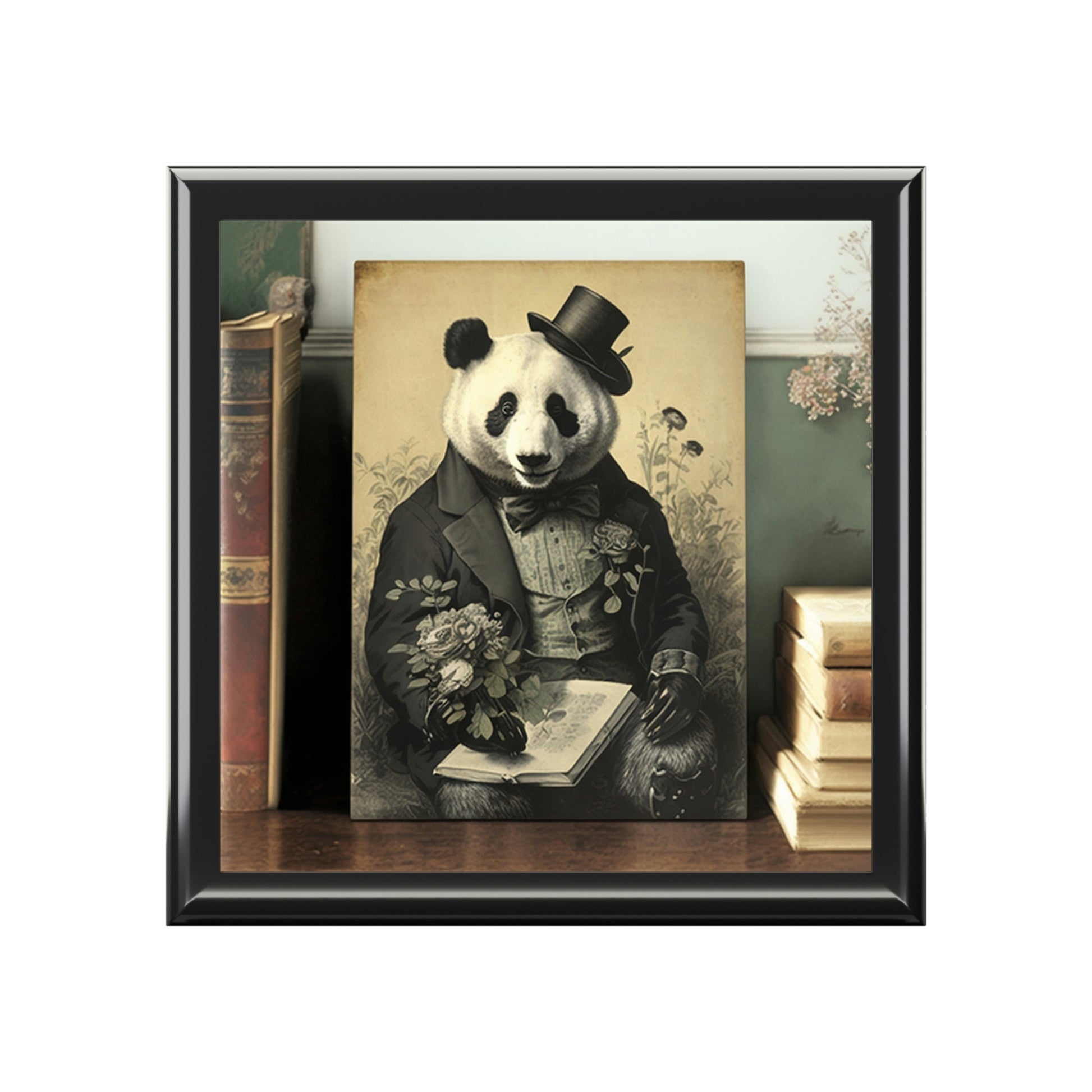 Vintage Panda Bear Art Wooden Keepsake Jewelry Box