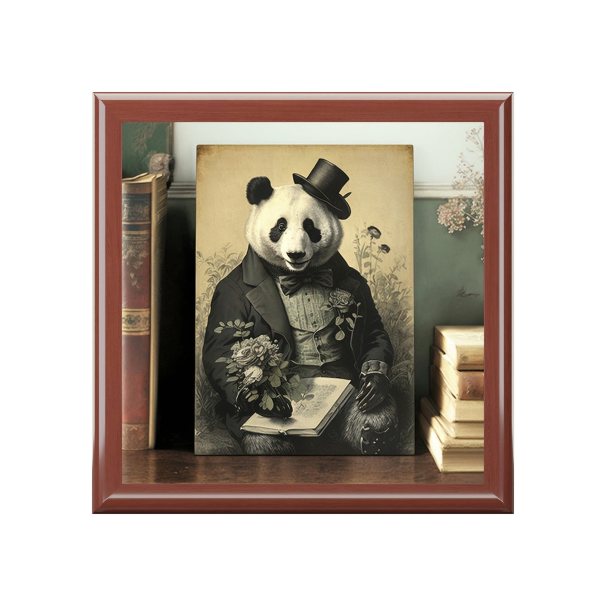 Vintage Panda Bear Art Wooden Keepsake Jewelry Box