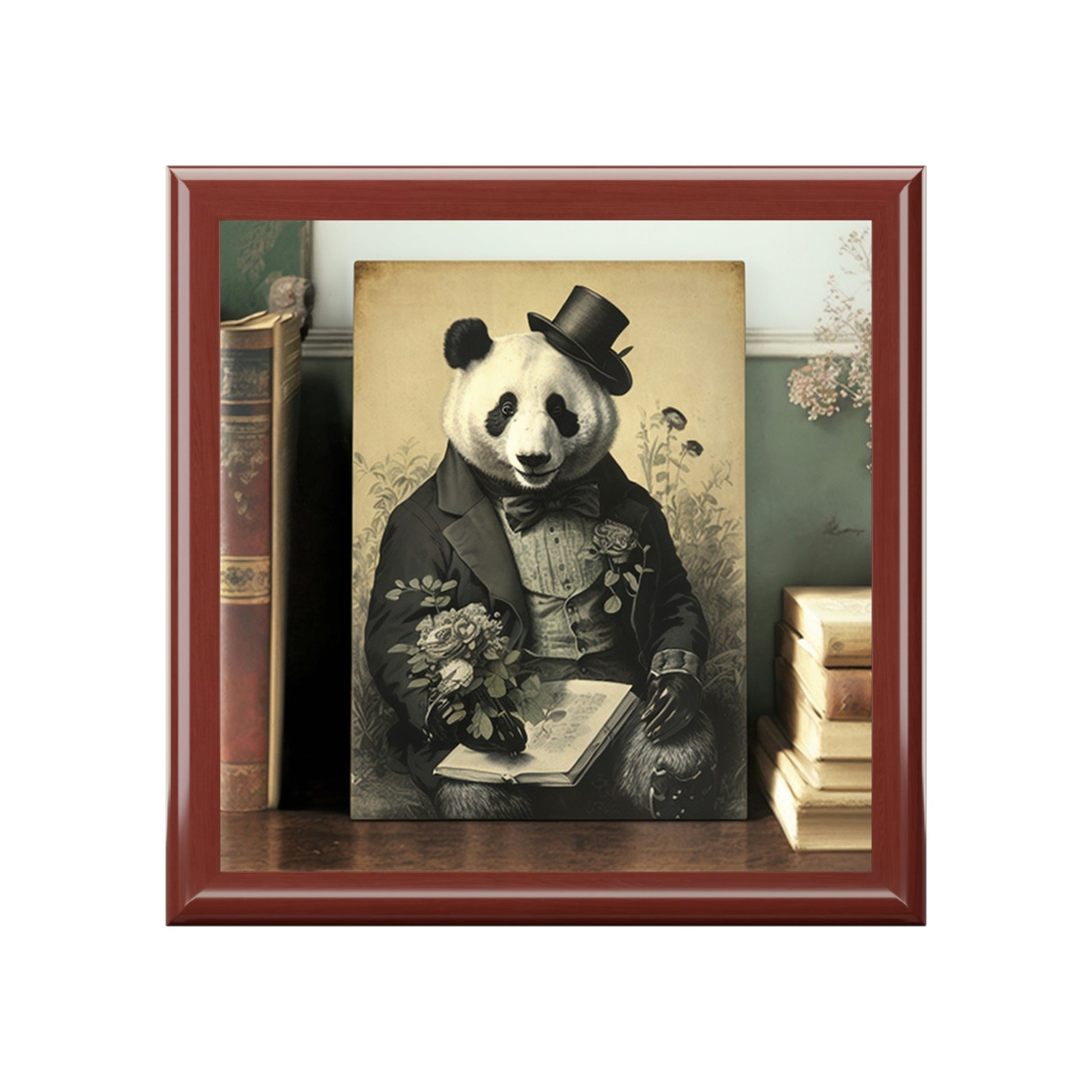 Vintage Panda Bear Art Wooden Keepsake Jewelry Box