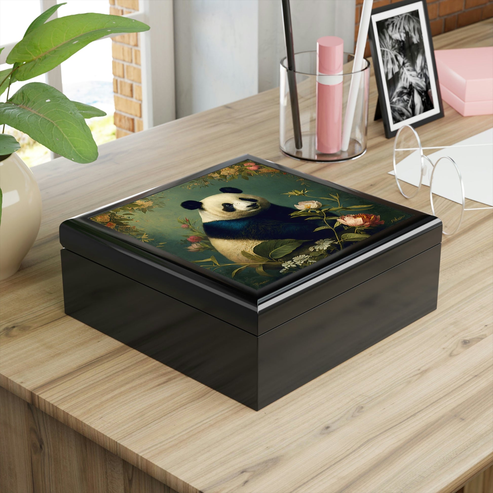 Vintage Panda Wooden Keepsake Jewelry Box