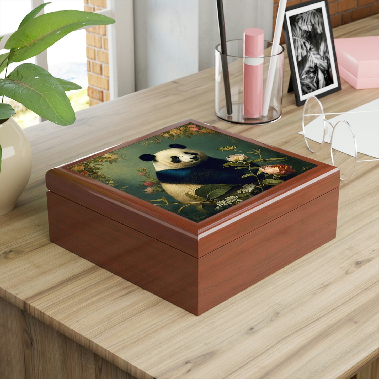 Vintage Panda Wooden Keepsake Jewelry Box