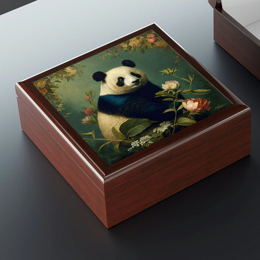 Vintage Panda Wooden Keepsake Jewelry Box