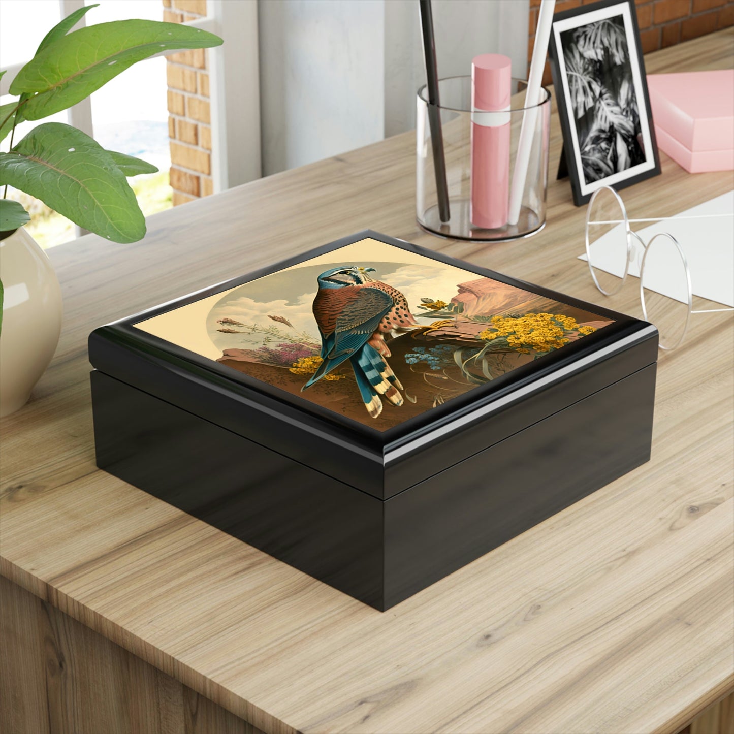 Vintage Peregrine Falcon Wooden Keepsake Jewelry Box
