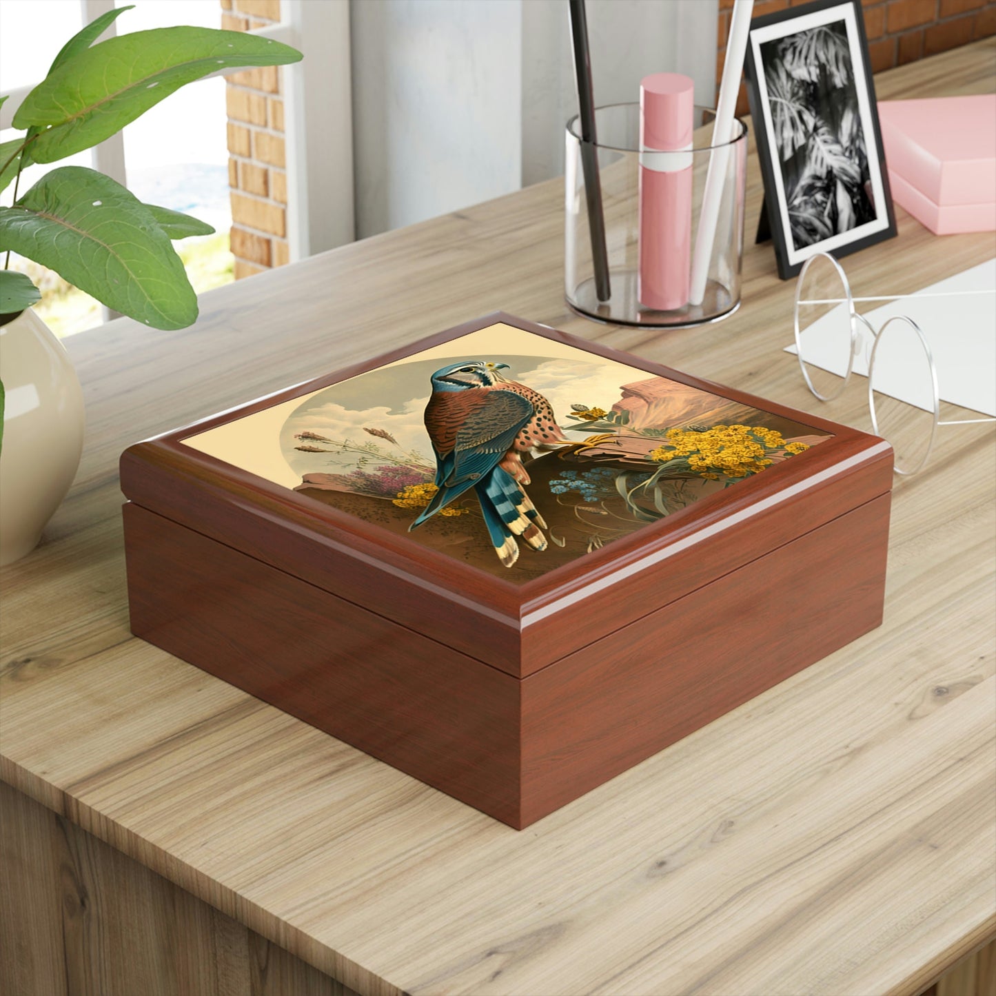 Vintage Peregrine Falcon Wooden Keepsake Jewelry Box