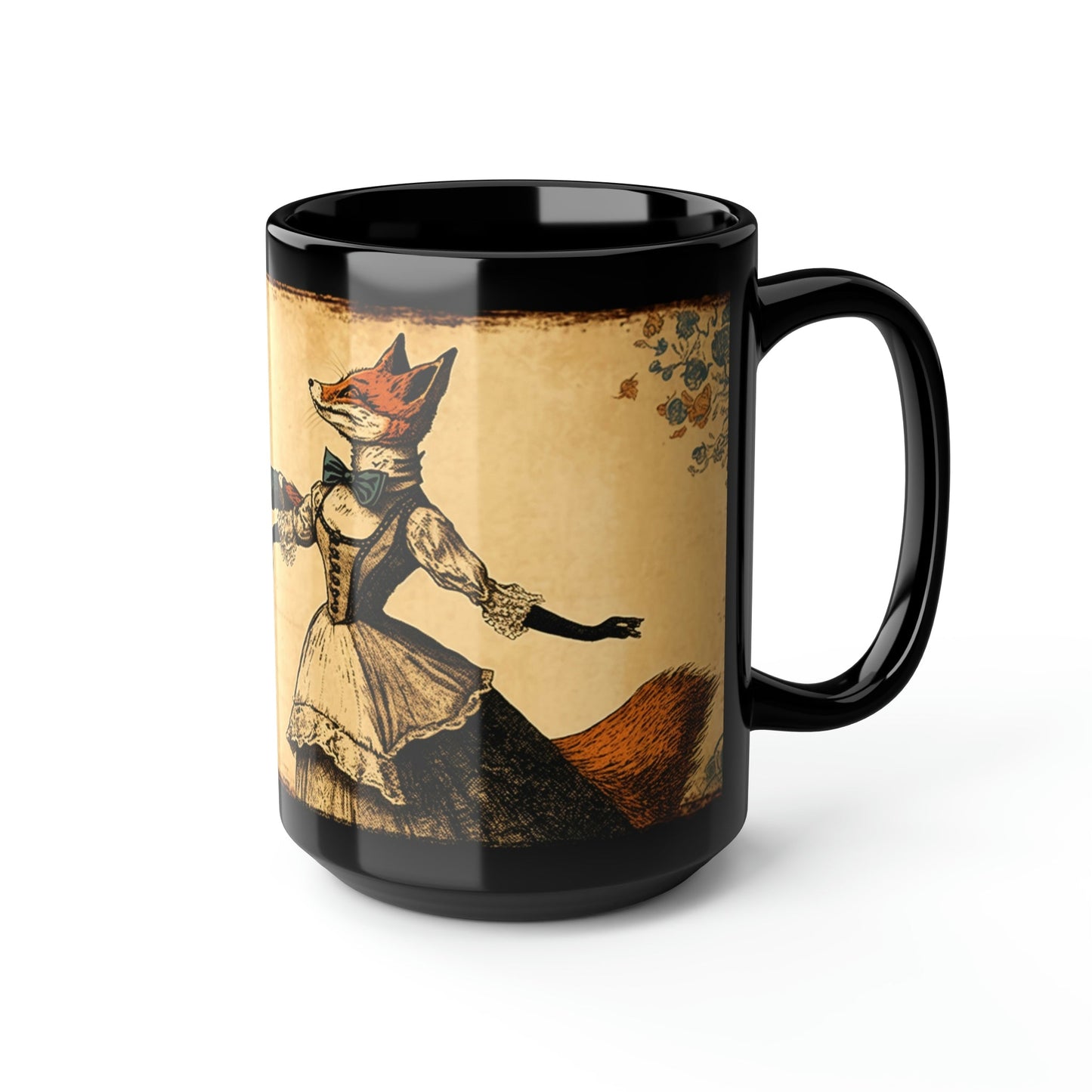 Vintage Red Fox Couple Dancing - Black 15 oz Blck Coffee Mug