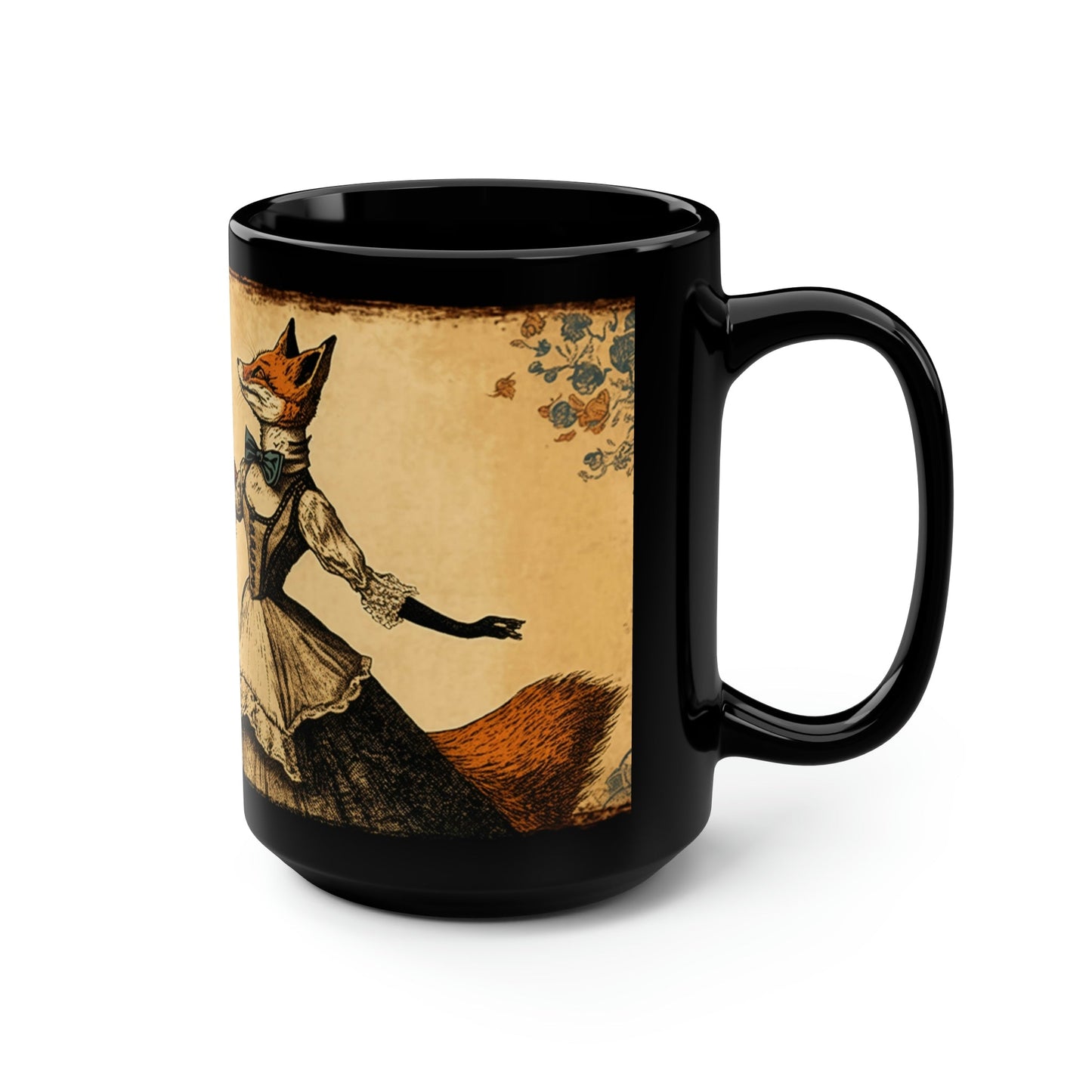 Vintage Red Fox Couple Dancing - Black 15 oz Blck Coffee Mug