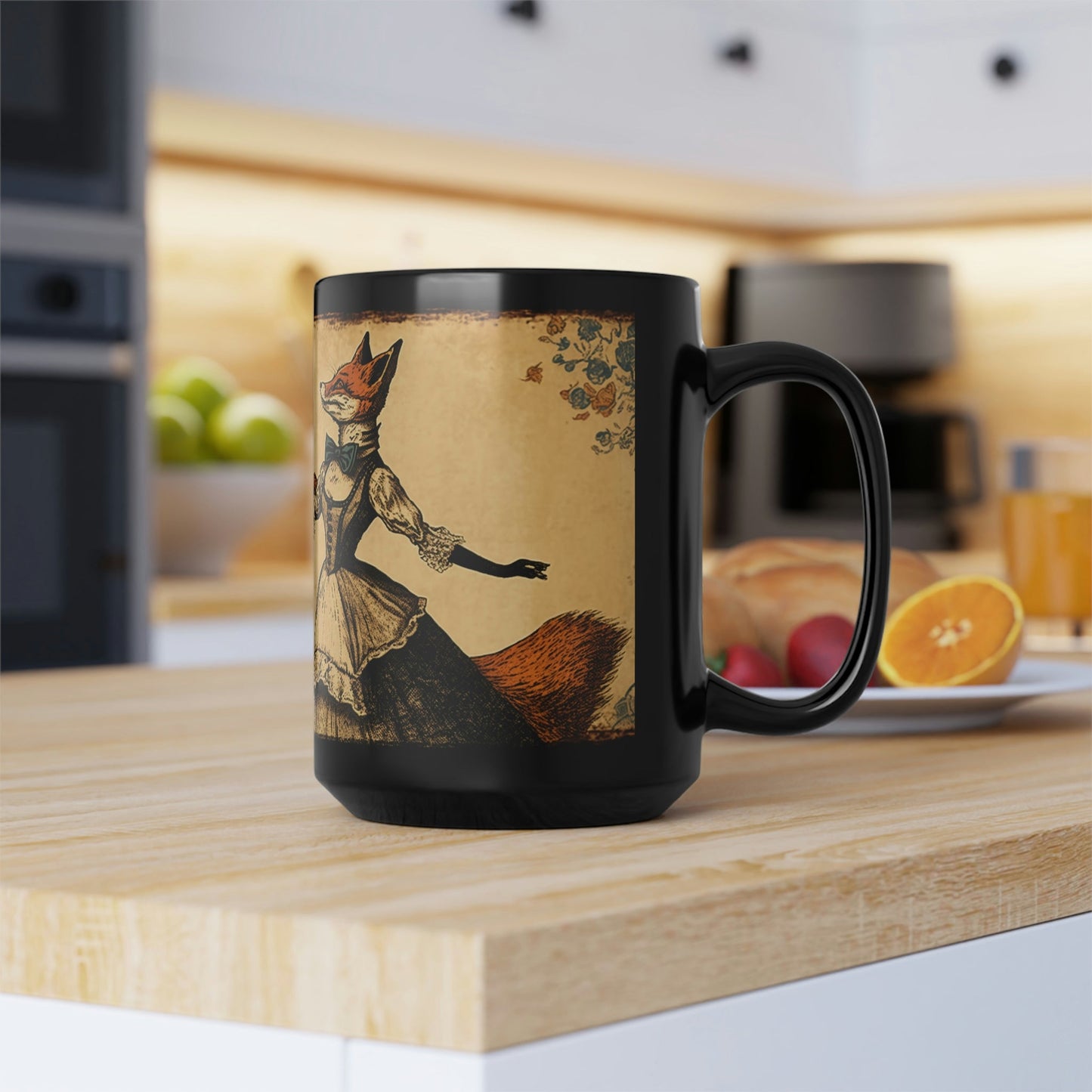 Vintage Red Fox Couple Dancing - Black 15 oz Blck Coffee Mug