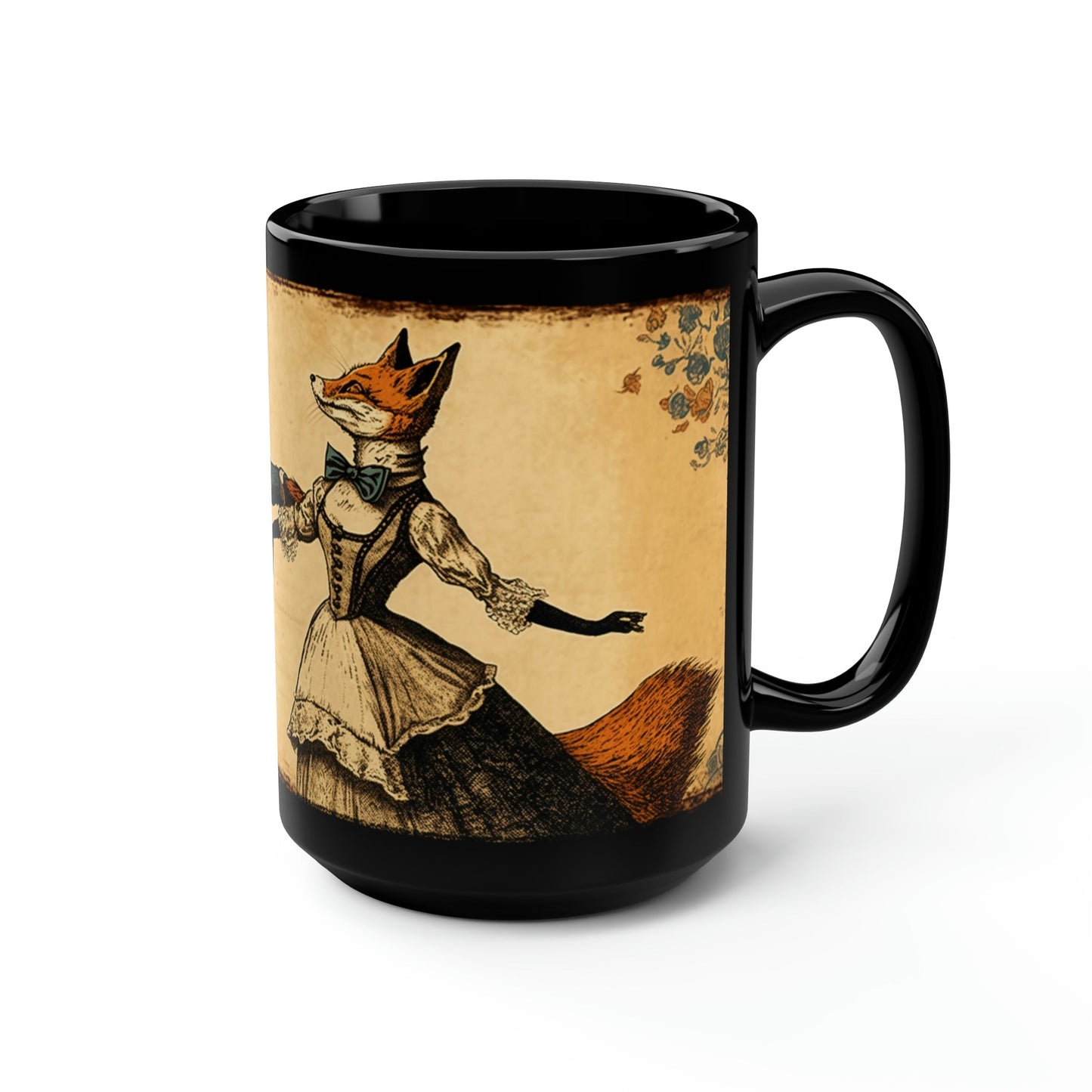 Vintage Red Fox Couple Dancing - Black 15 oz Blck Coffee Mug