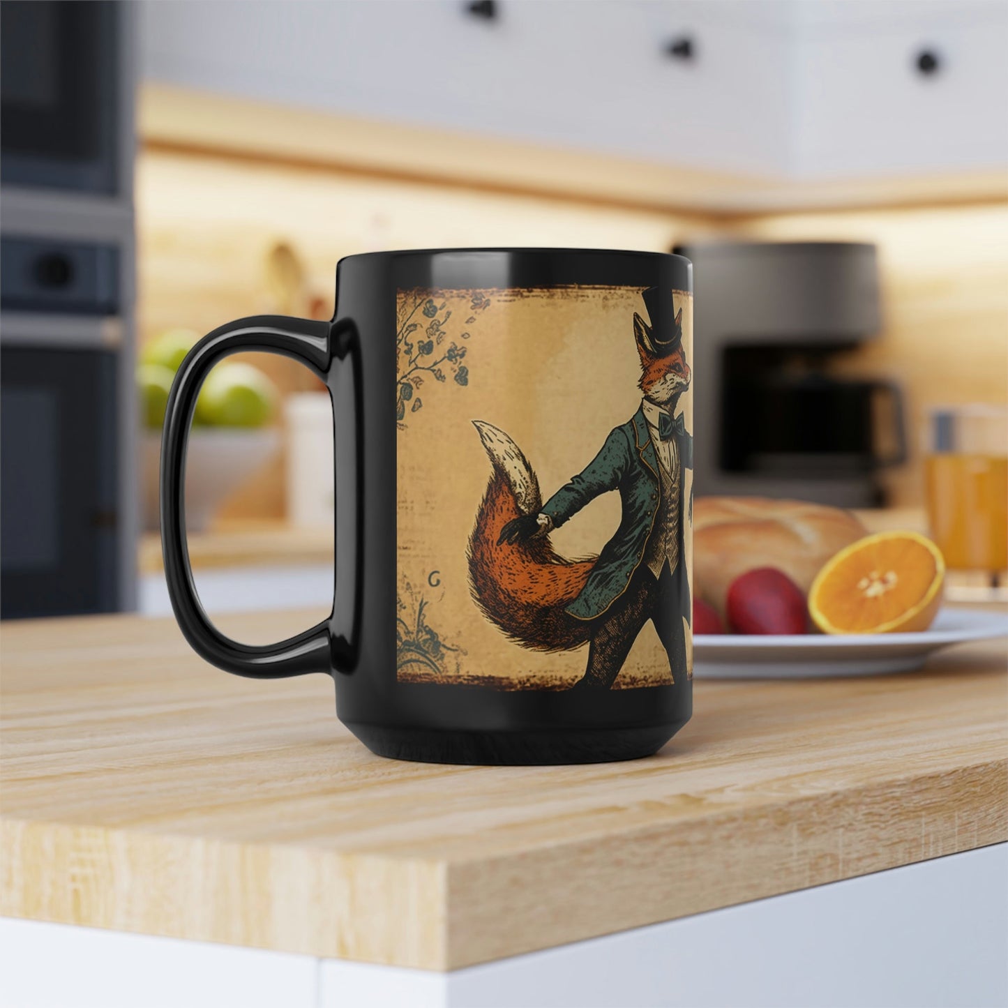 Vintage Red Fox Couple Dancing - Black 15 oz Blck Coffee Mug