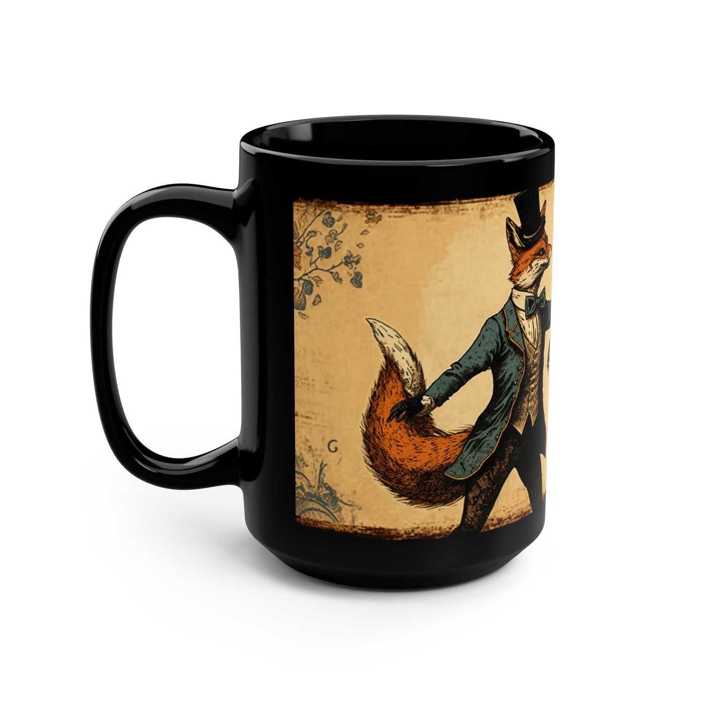 Vintage Red Fox Couple Dancing - Black 15 oz Blck Coffee Mug