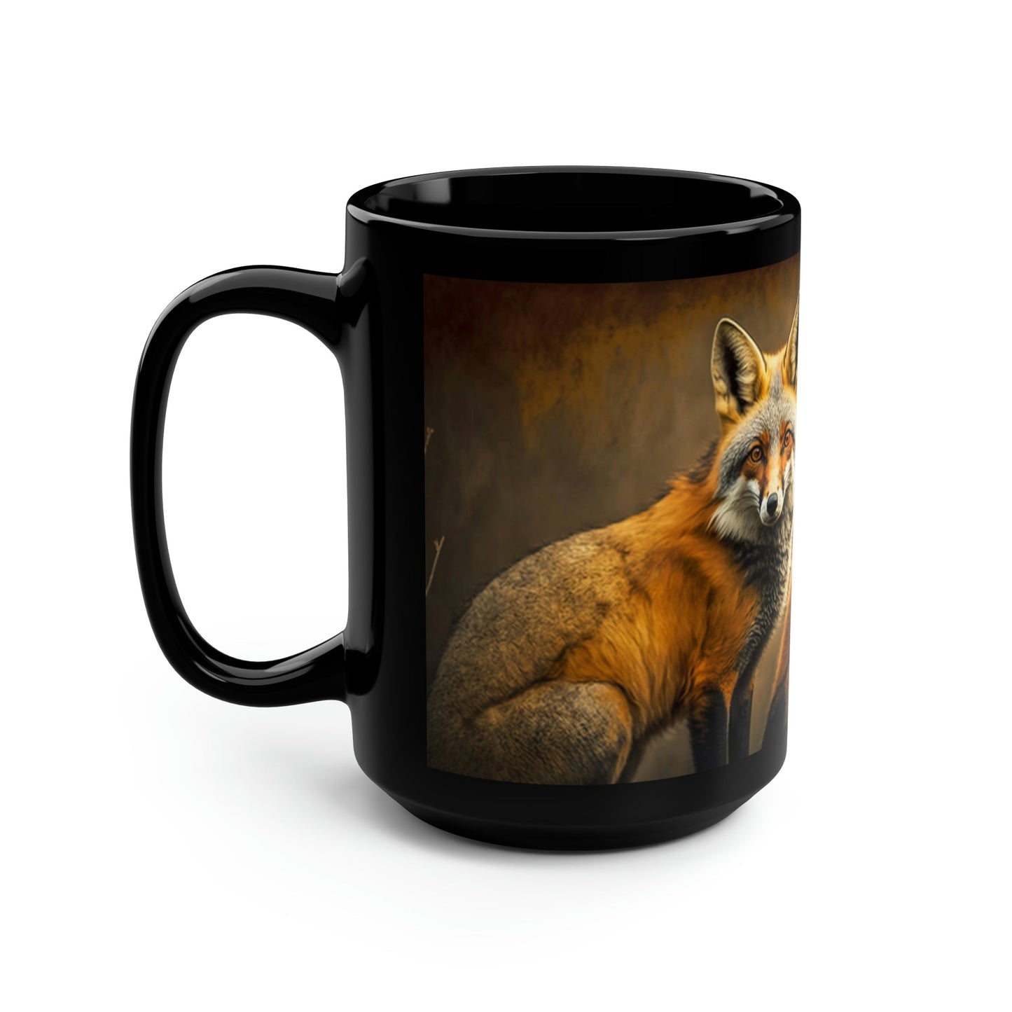 Vintage Red Fox Family - Black 15 oz Blck Coffee Mug