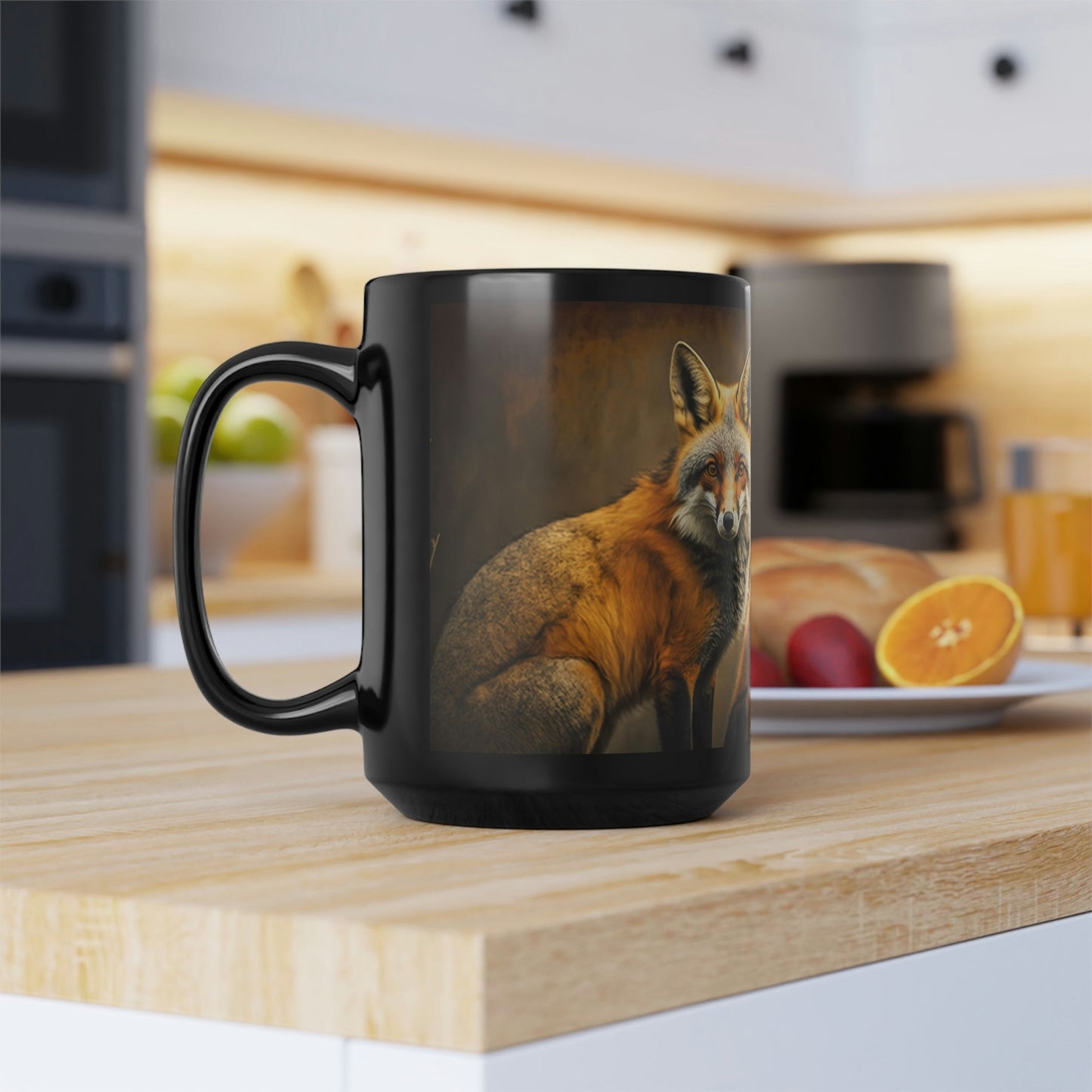 Vintage Red Fox Family - Black 15 oz Blck Coffee Mug