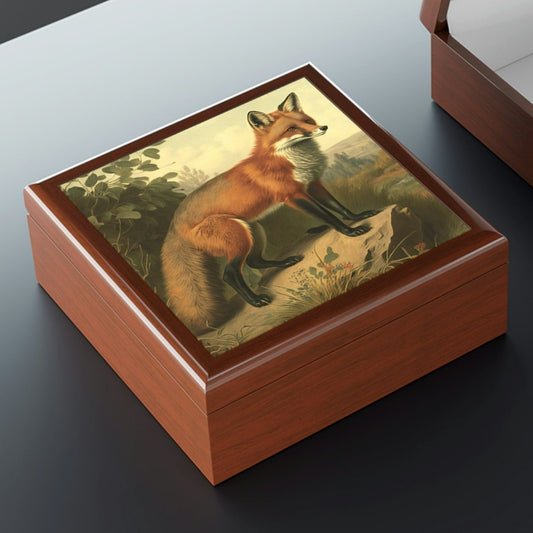 Vintage Red Fox Wooden Keepsake Jewelry Box