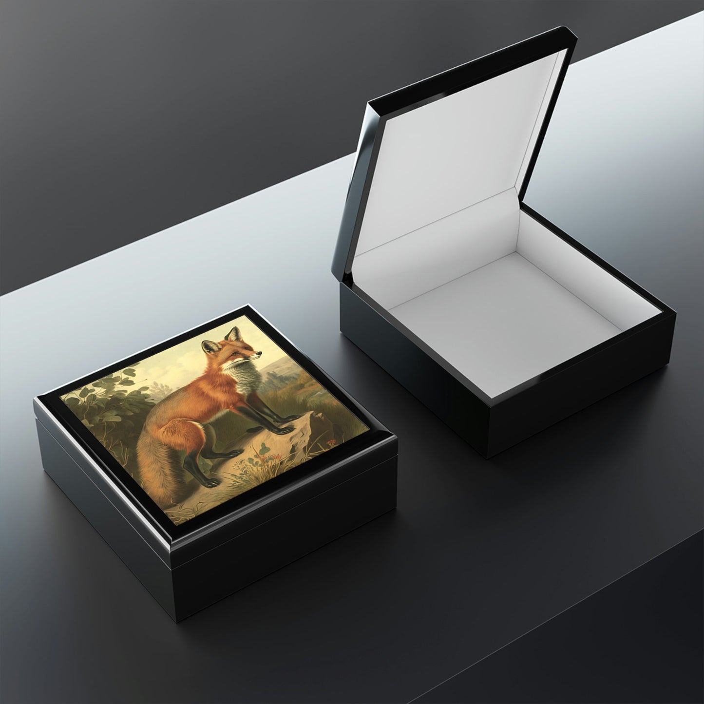 Vintage Red Fox Wooden Keepsake Jewelry Box