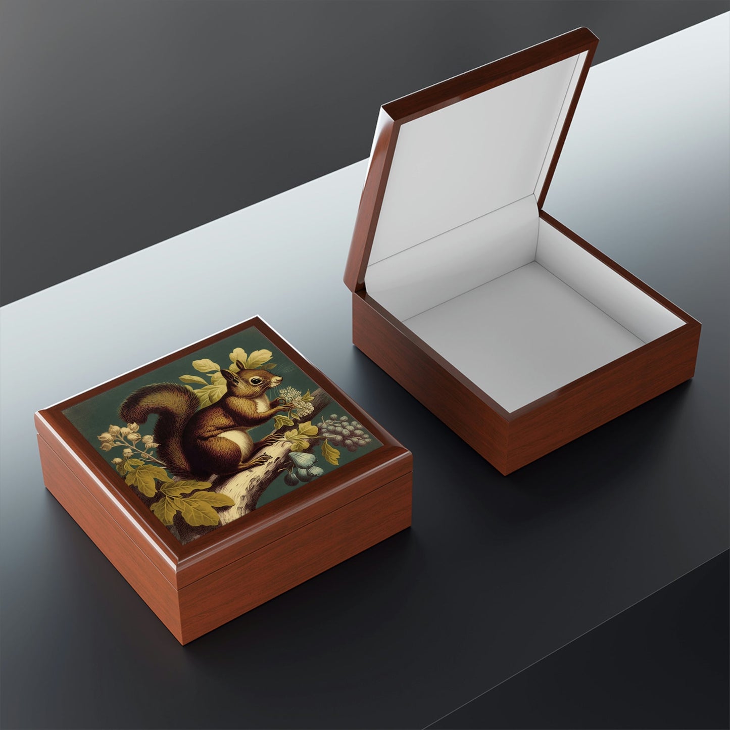 Vintage Red Squirrel Wooden Keepsake Jewelry Box