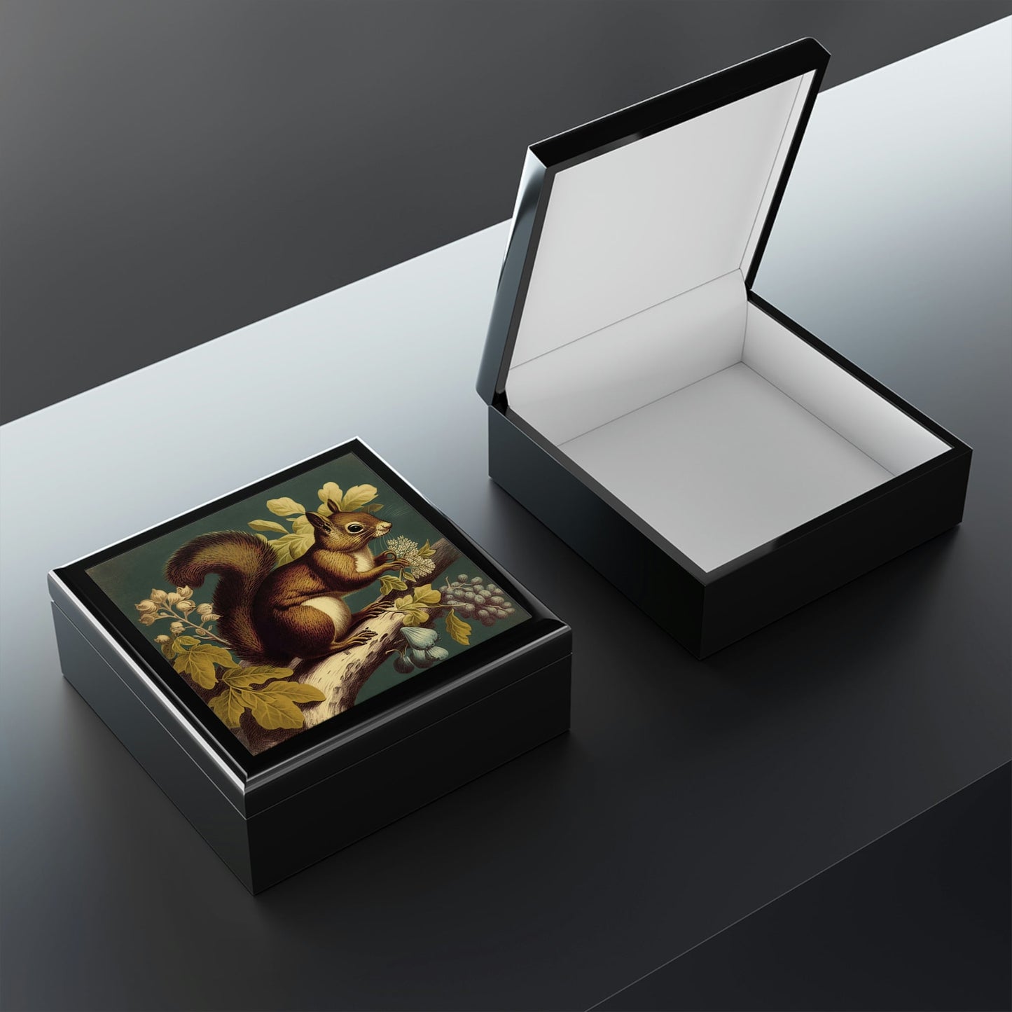 Vintage Red Squirrel Wooden Keepsake Jewelry Box