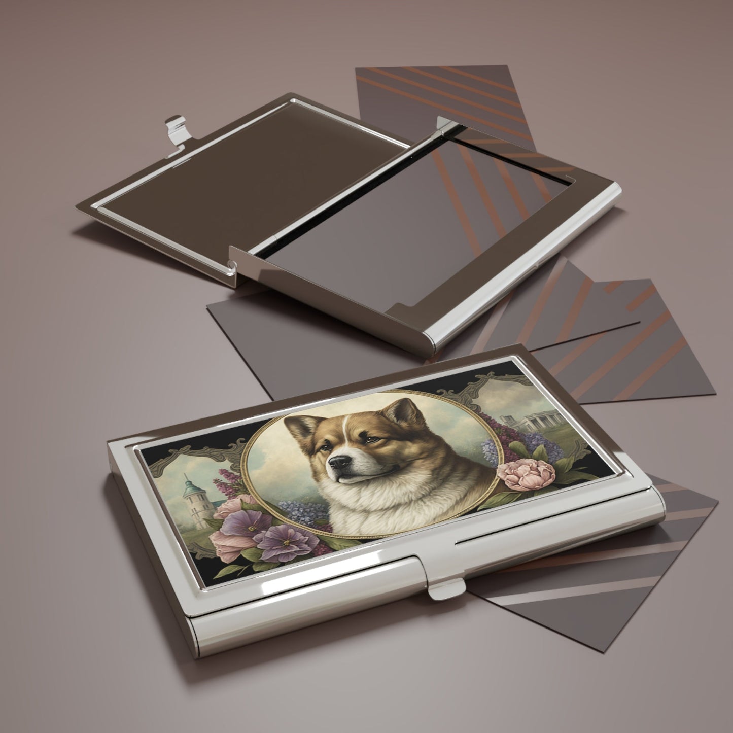 Vintage Victorian Akita Dog Business Card Holder