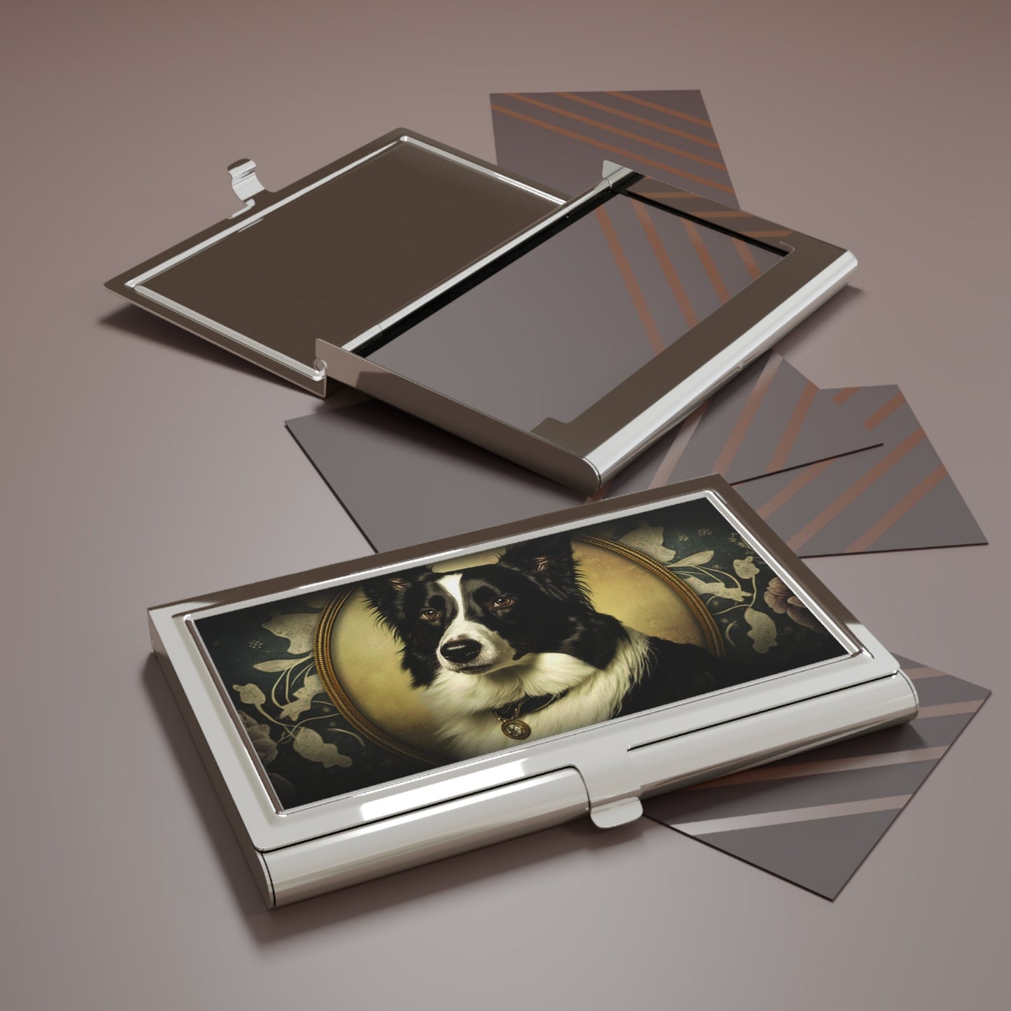 Vintage Victorian Border Collie Business Card Holder