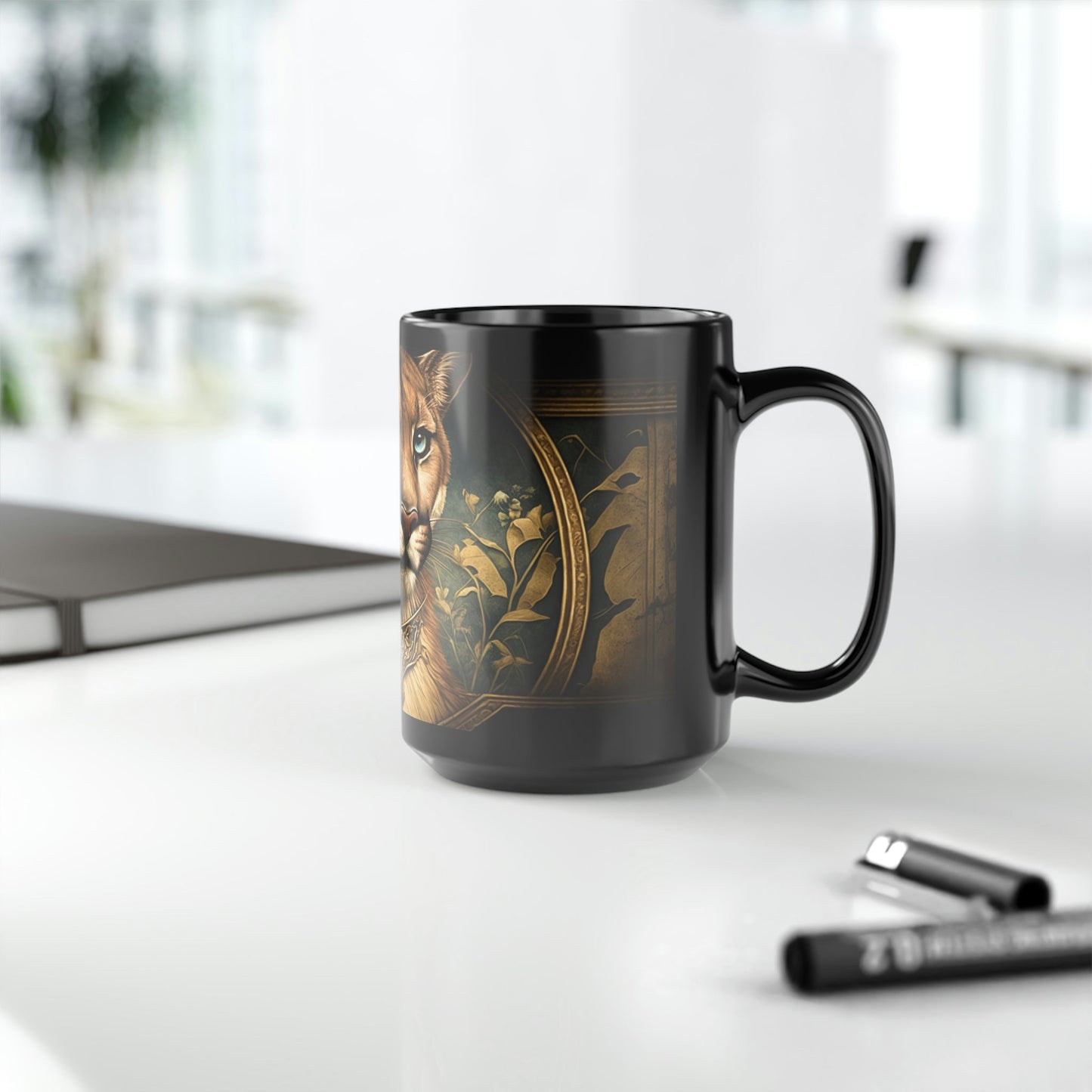 Vintage Victorian Cougar Puma Mountain Lion Portrait - 15 oz Coffee Mug