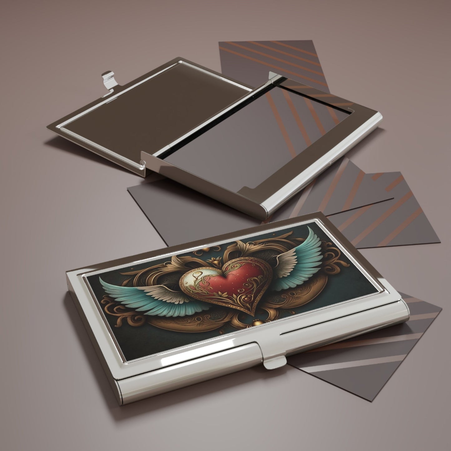 Vintage Victorian Winged Heart Business Card Holder