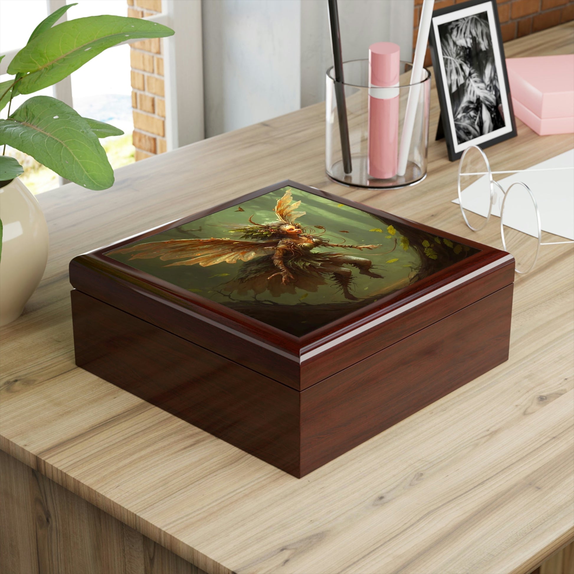 Vintage Wood Nymph Wooden Keepsake Jewelry Box