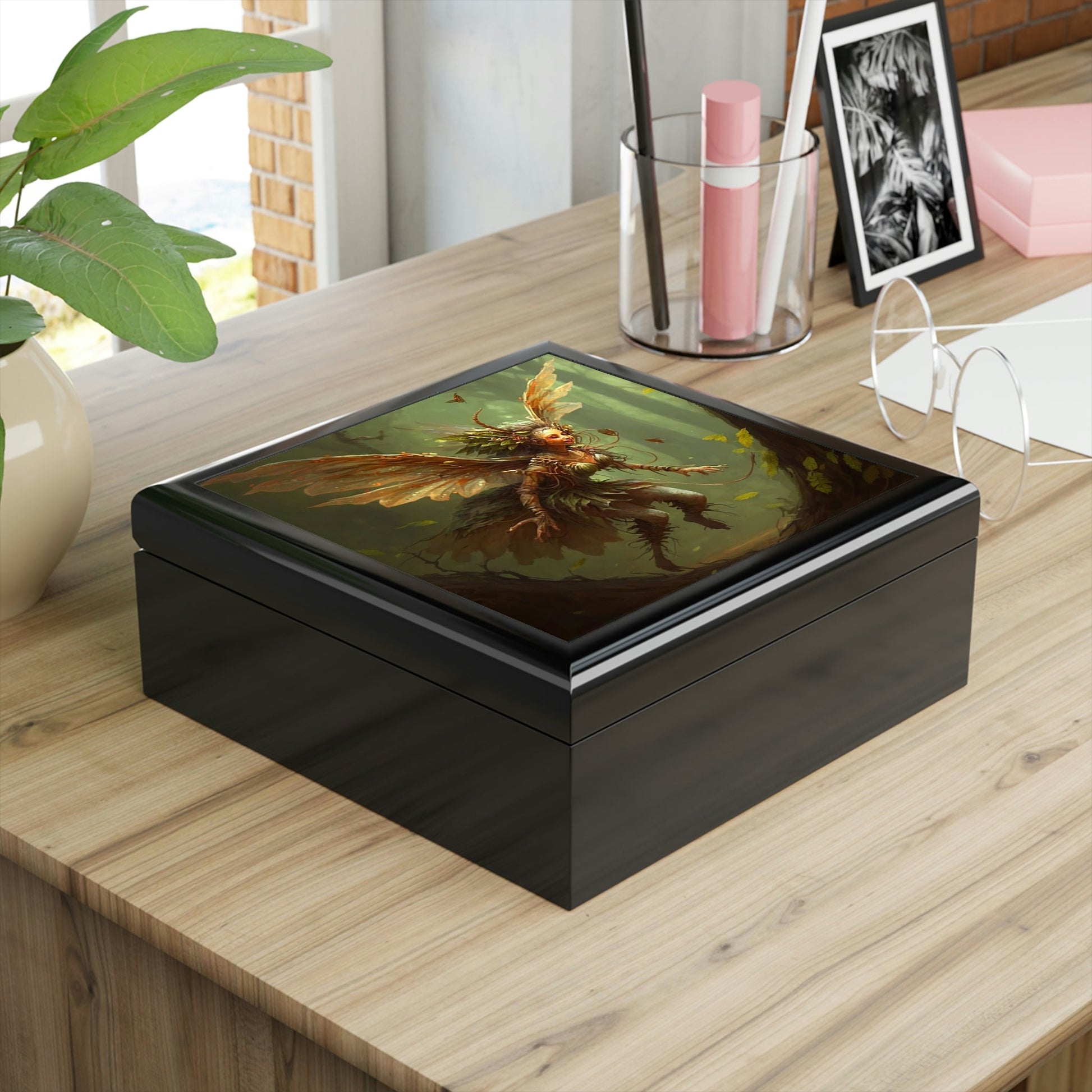 Vintage Wood Nymph Wooden Keepsake Jewelry Box