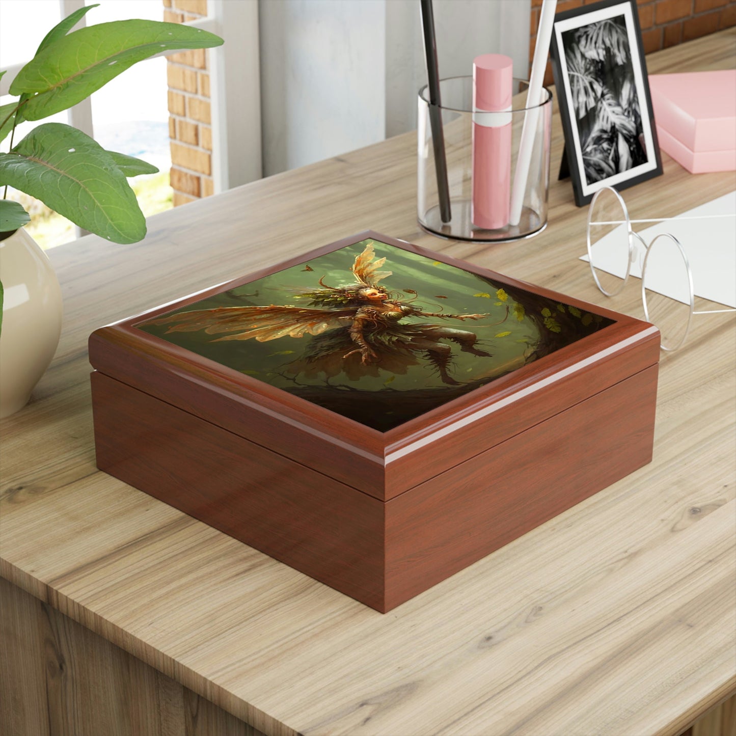 Vintage Wood Nymph Wooden Keepsake Jewelry Box