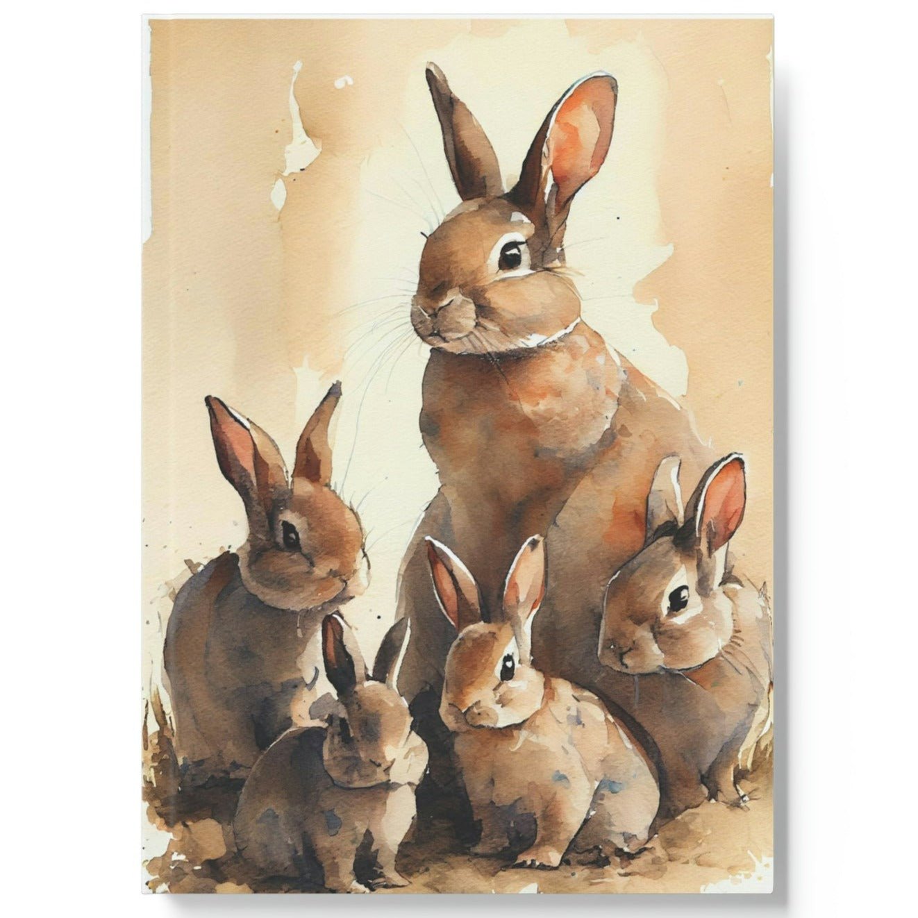 Watercolor Bunny Rabit Family Hard Backed Journal