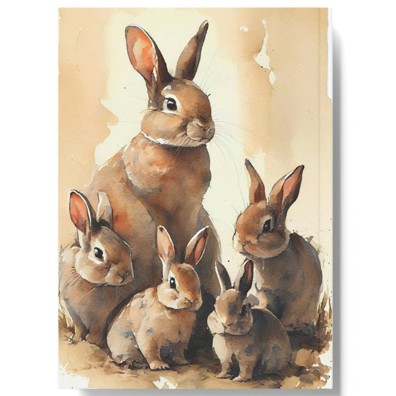 Watercolor Bunny Rabit Family Hard Backed Journal